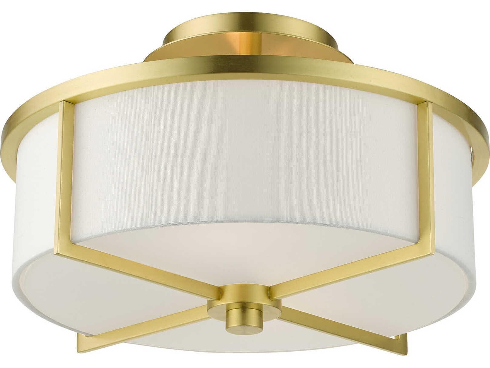 Livex Lighting Wesley 2-Light Satin Brass Drum Semi Flush Mount