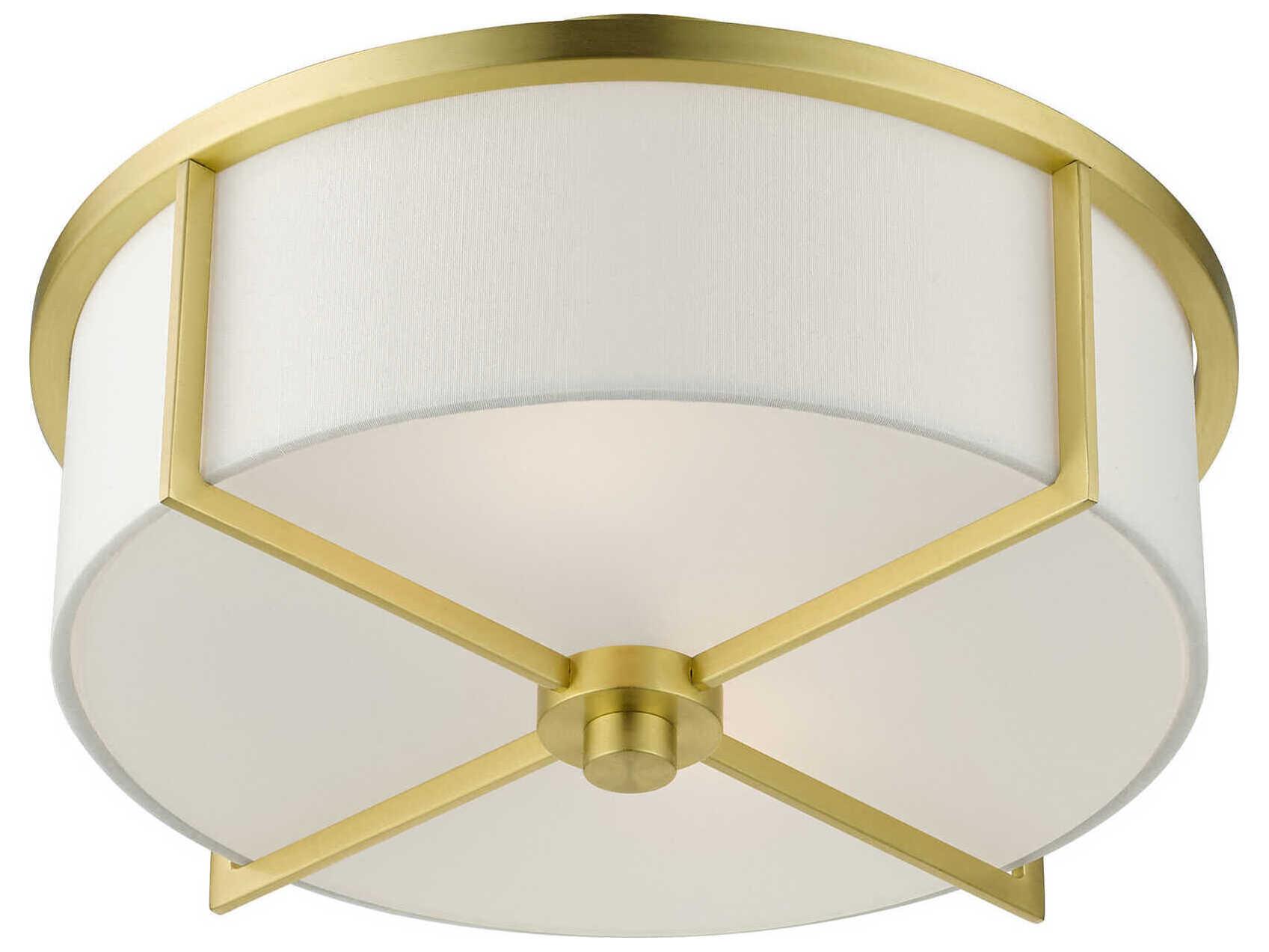 Livex Lighting Wesley 2-Light Satin Brass Drum Semi Flush Mount