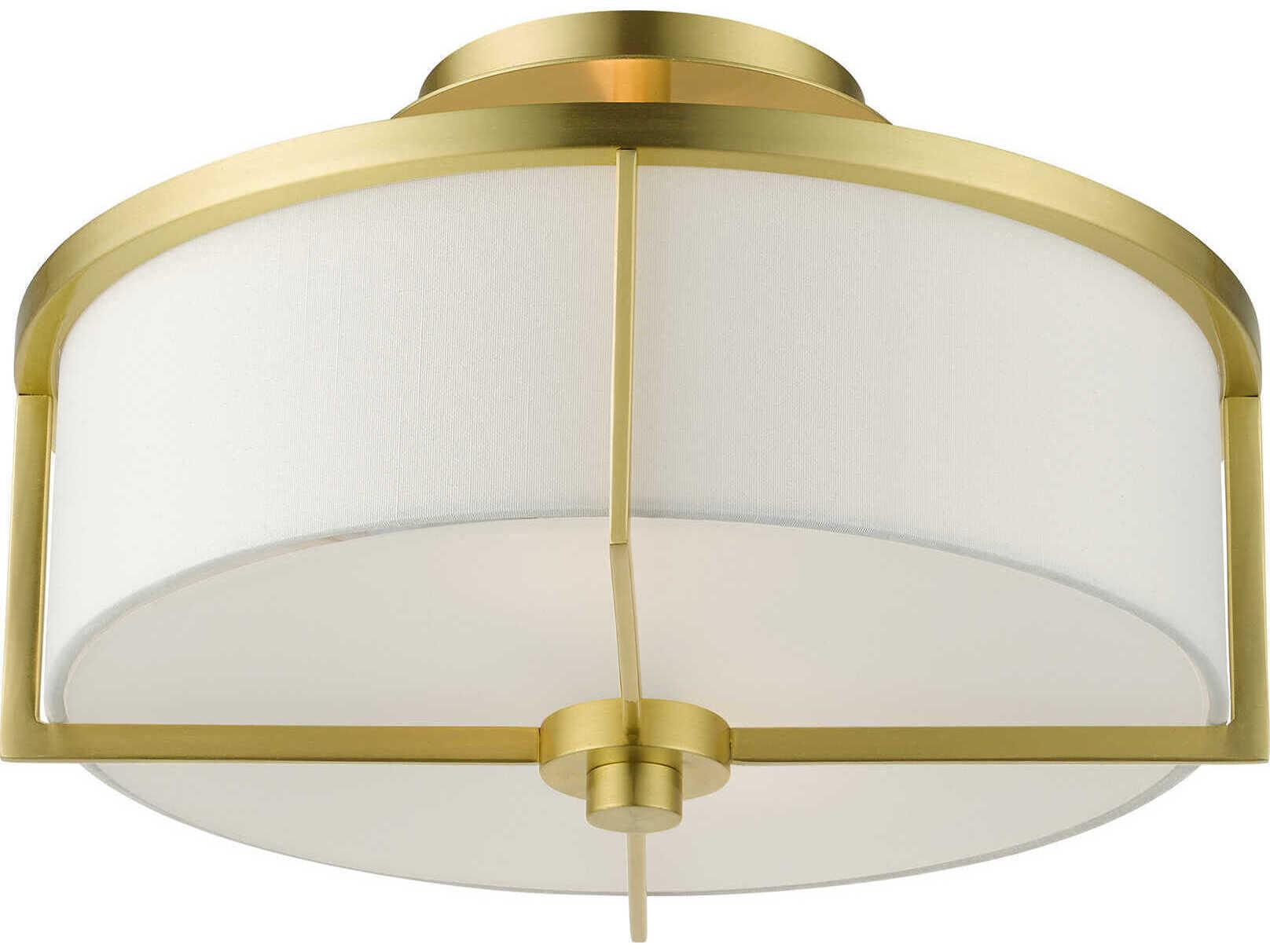 Livex Lighting Wesley 2-Light Satin Brass Drum Semi Flush Mount