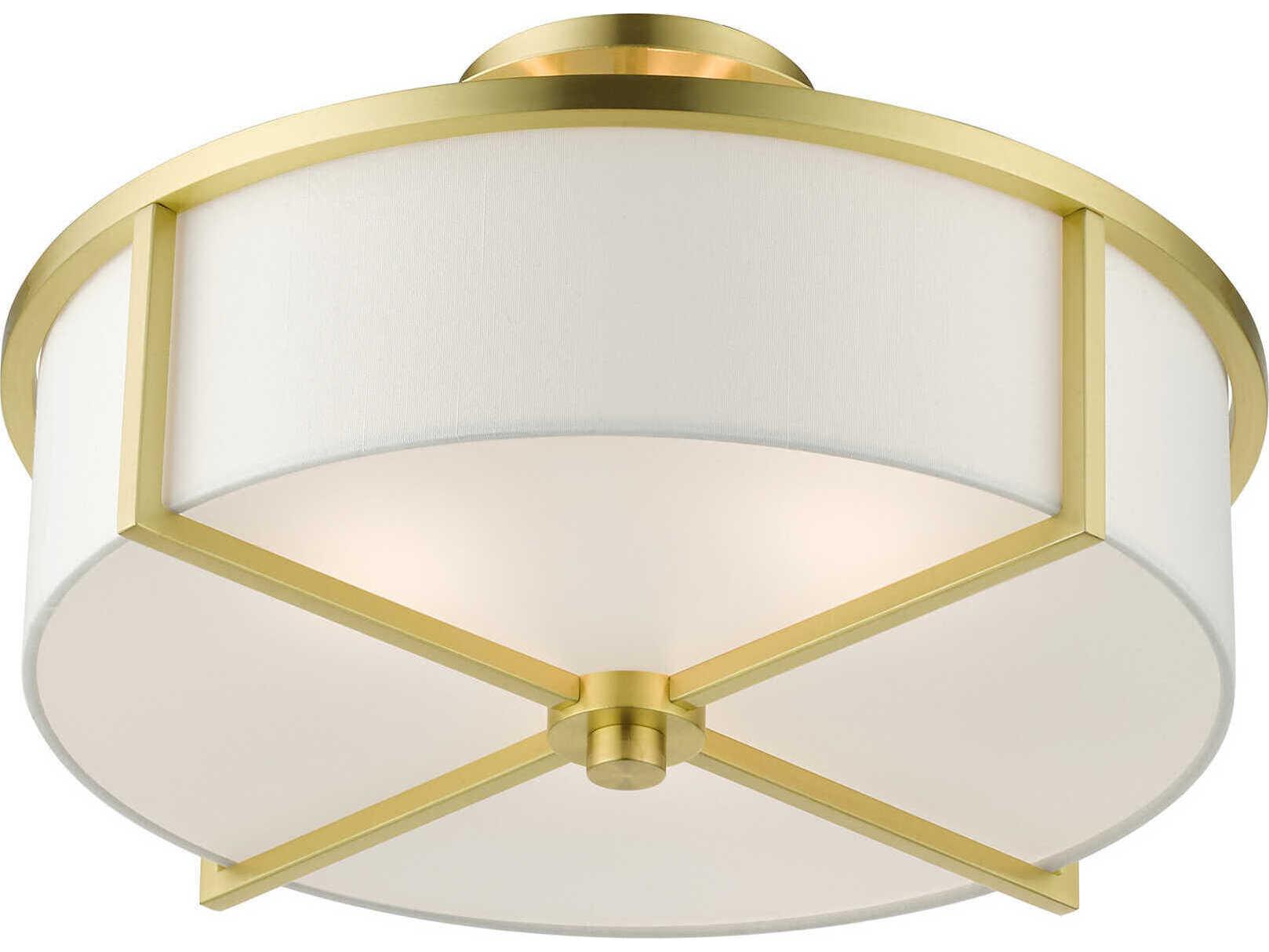Livex Lighting Wesley 3-Light Satin Brass Drum Semi Flush Mount