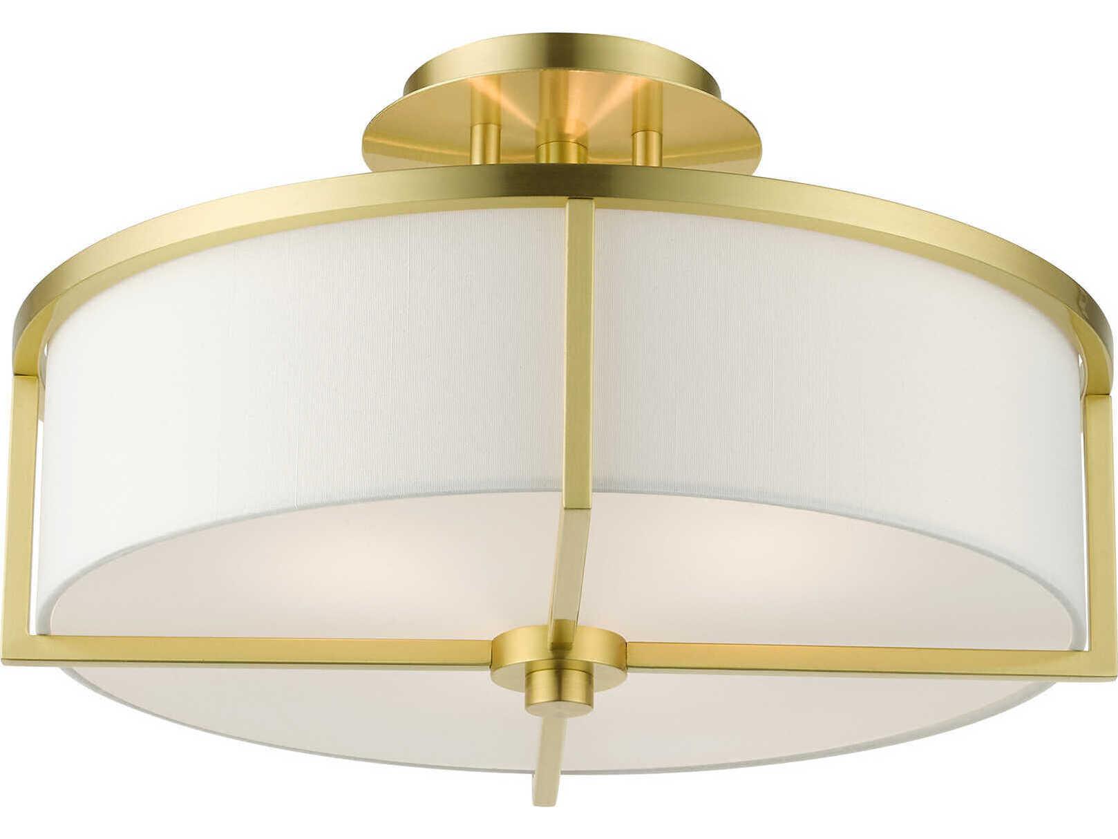 Livex Lighting Wesley 3-Light Satin Brass Drum Semi Flush Mount