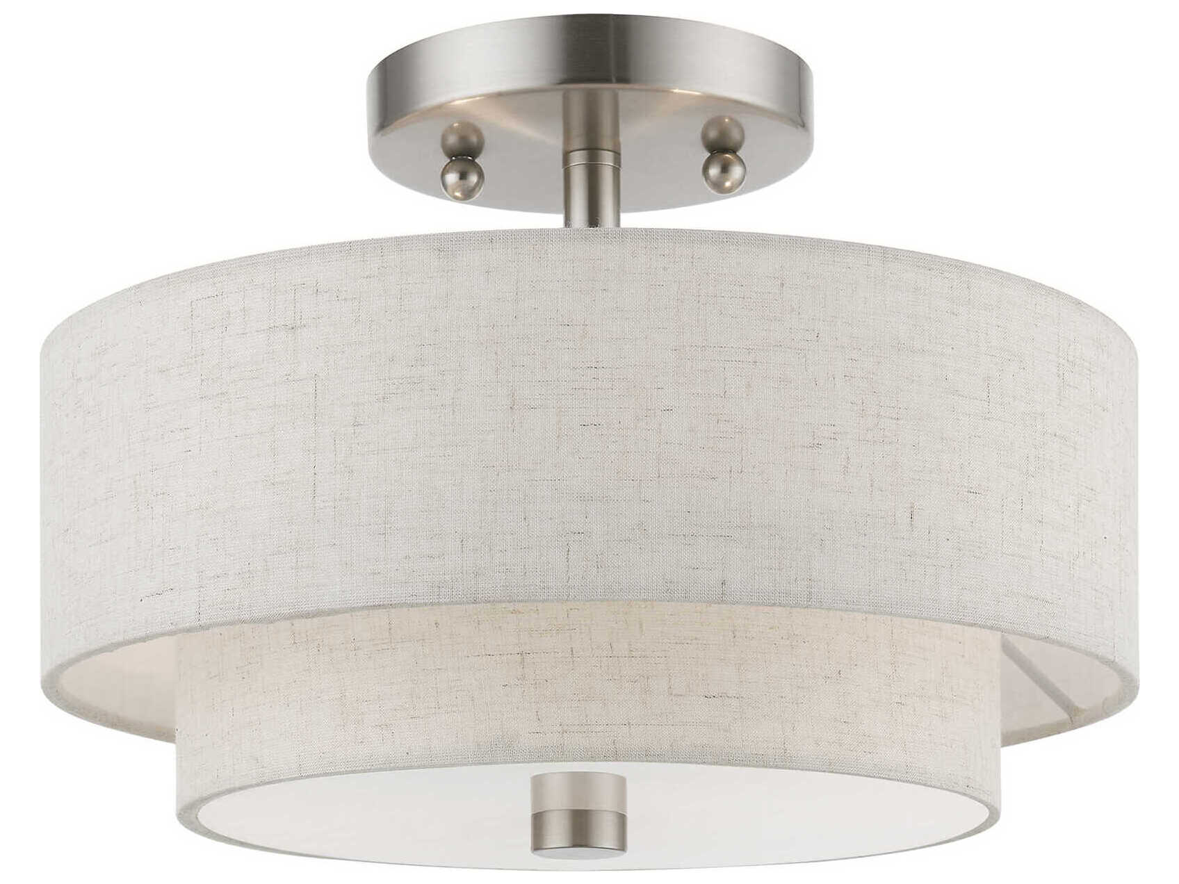 Livex Lighting Meridian 2-Light Brushed Nickel Drum Semi Flush Mount