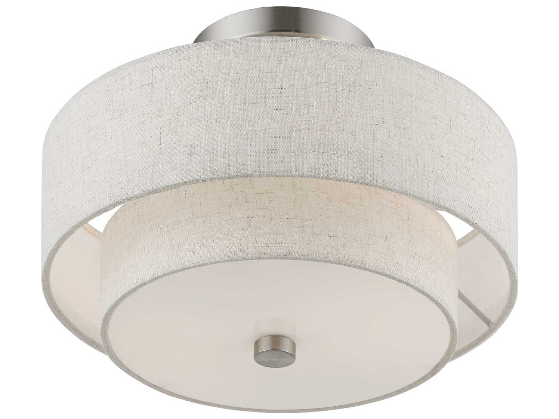 Livex Lighting Meridian 2-Light Brushed Nickel Drum Semi Flush Mount