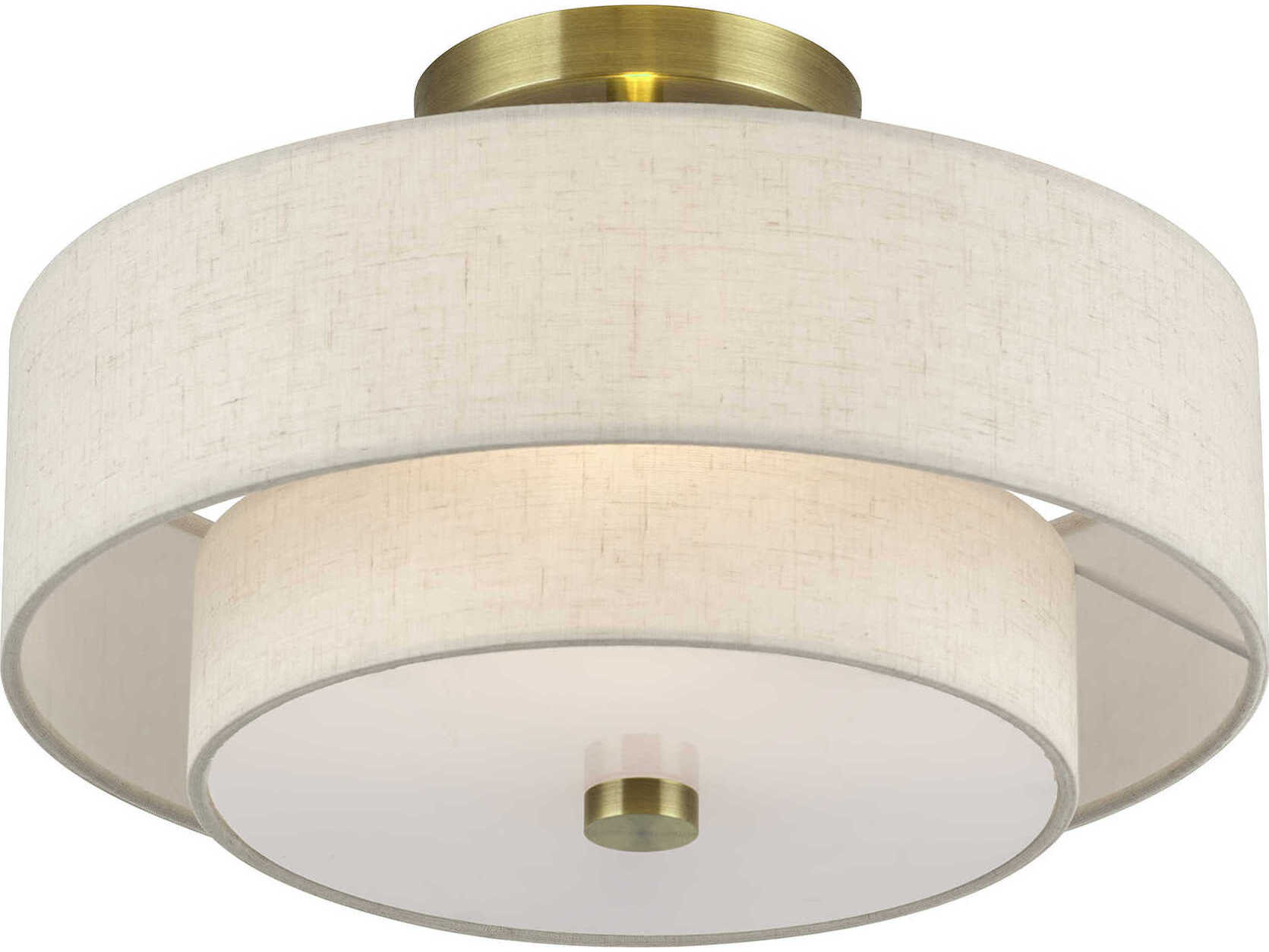 Livex Lighting Monroe 2-Light Antique Brass Drum Semi Flush Mount