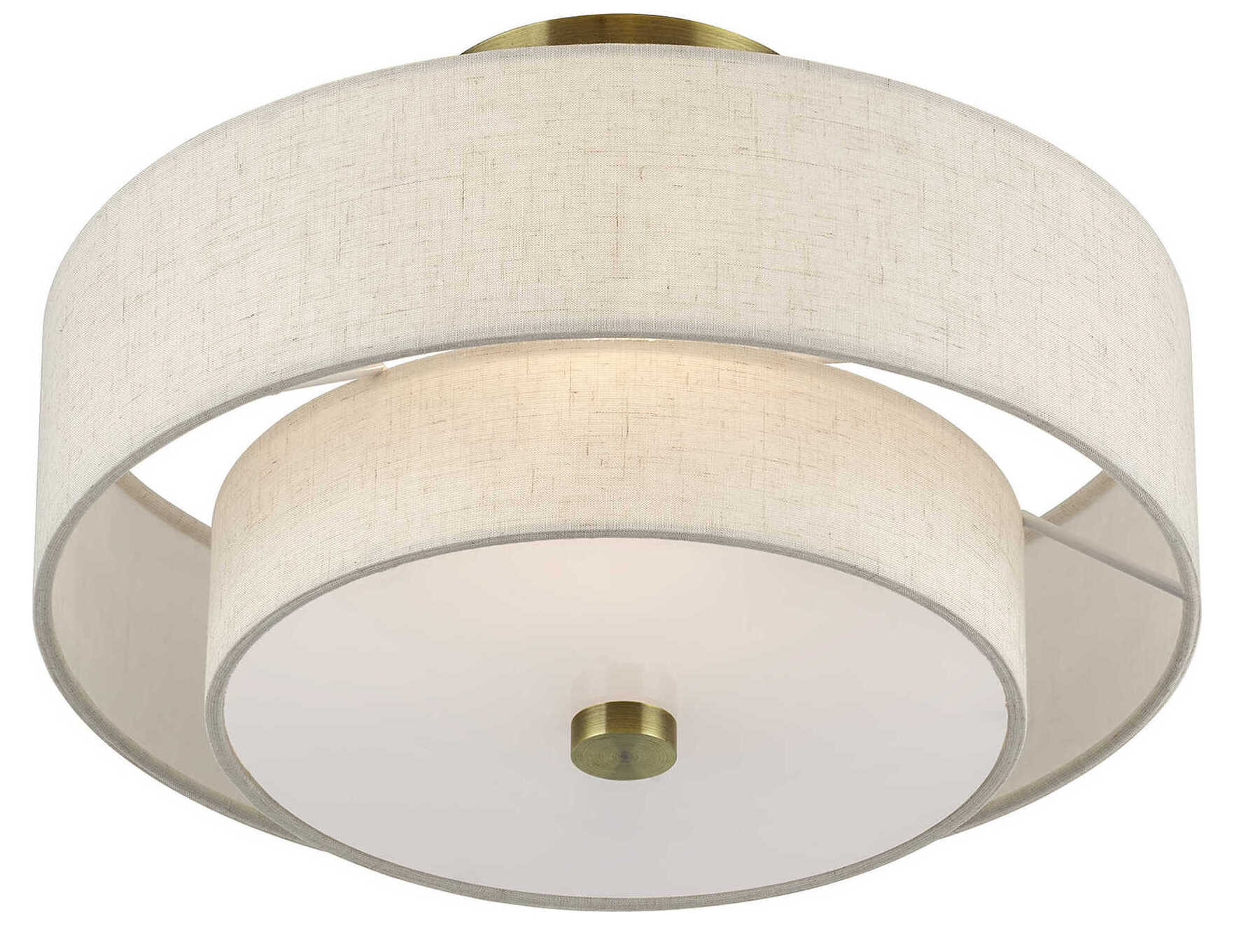 Livex Lighting Monroe 2-Light Antique Brass Drum Semi Flush Mount