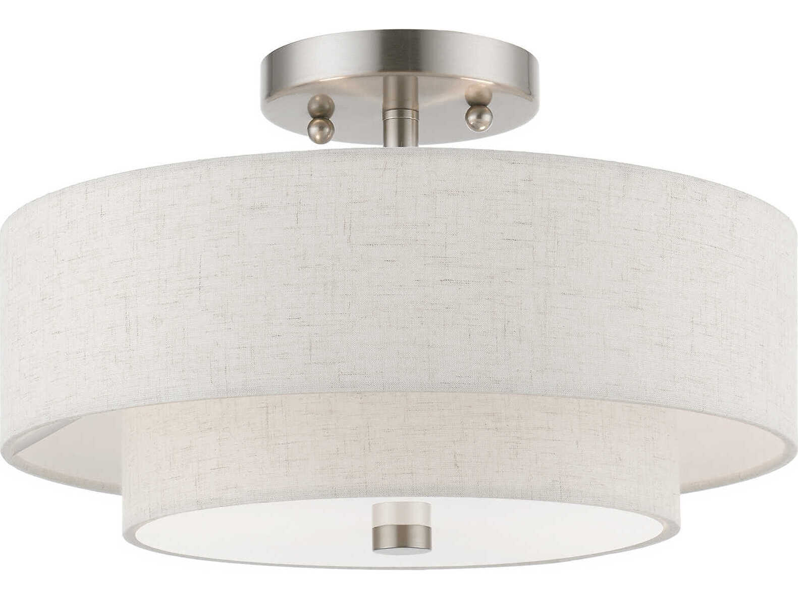 Livex Lighting Meridian 2-Light Brushed Nickel Drum Semi Flush Mount