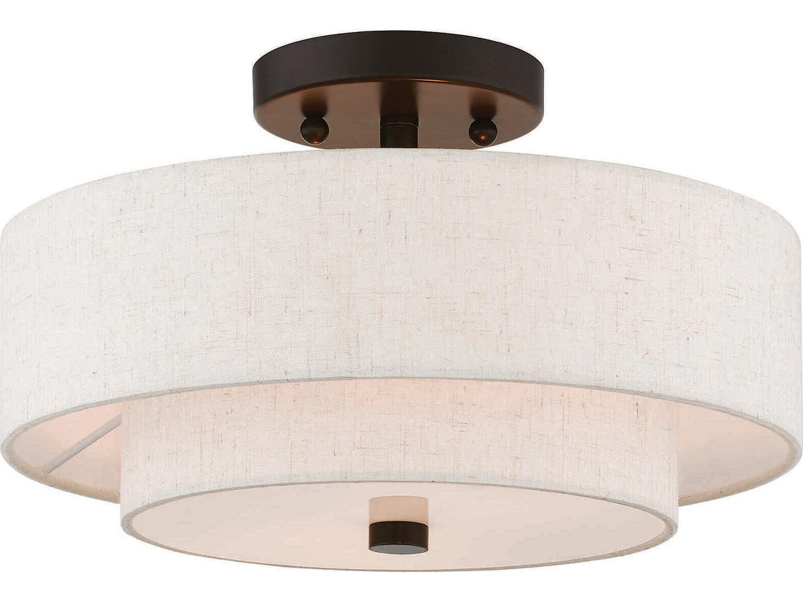 Livex Lighting Claremont 2-Light English Bronze Drum Semi Flush Mount