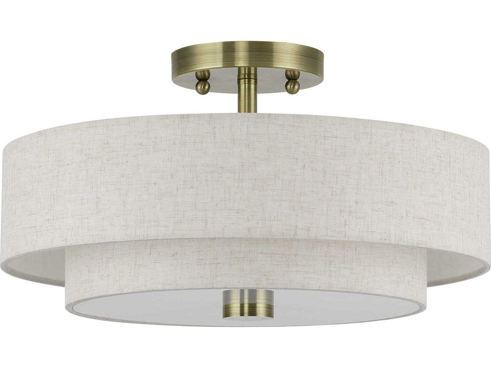 Livex Lighting Monroe 3-Light Antique Brass Drum Semi Flush Mount