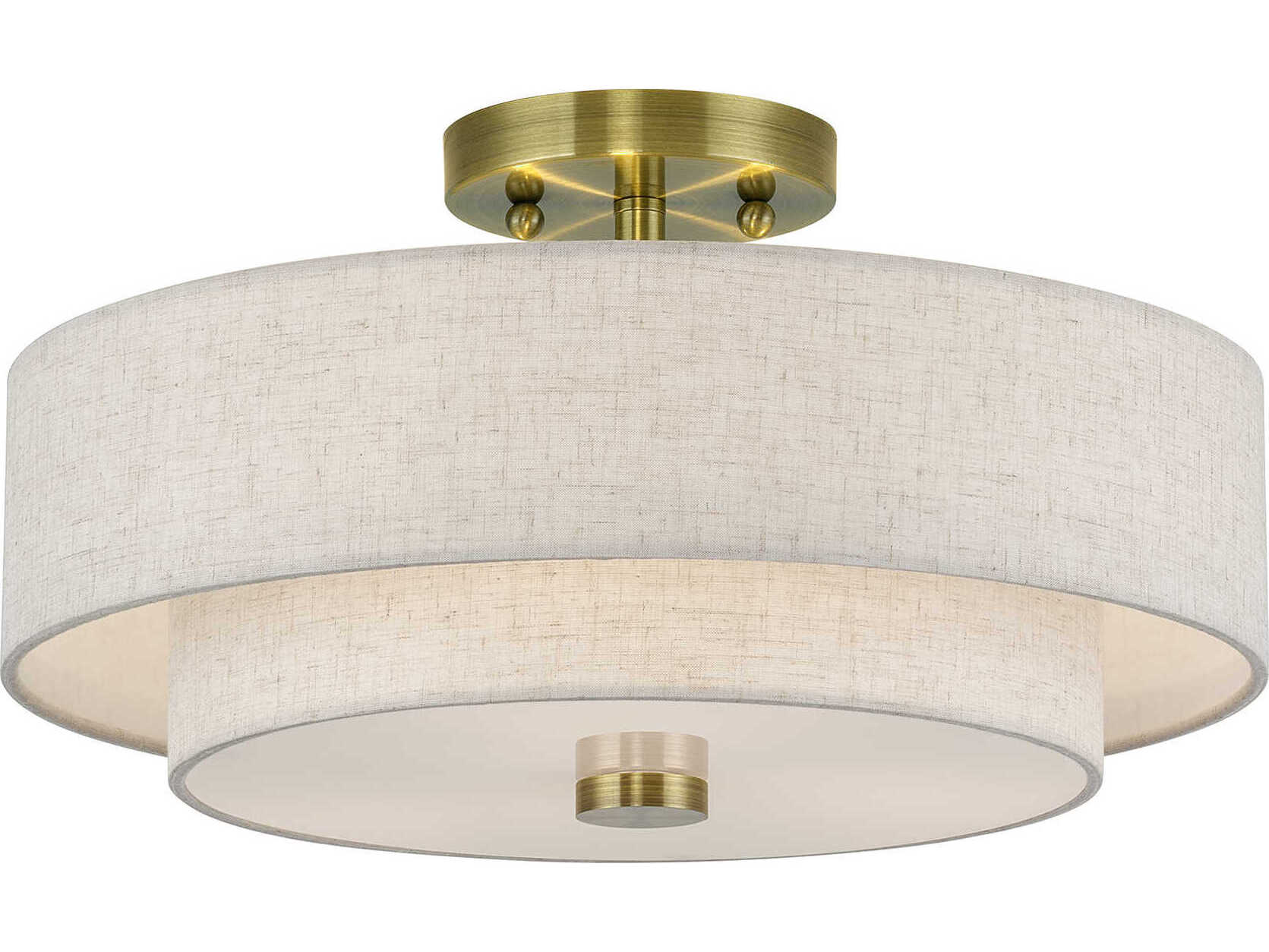 Livex Lighting Monroe 3-Light Antique Brass Drum Semi Flush Mount