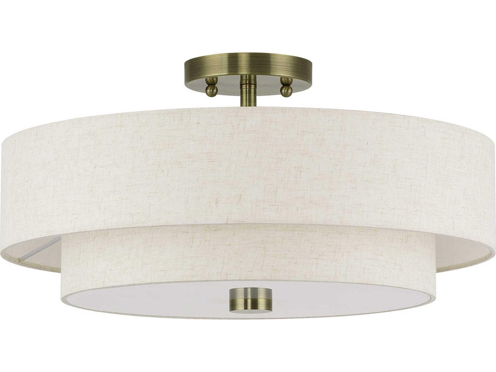 Livex Lighting Monroe 4-Light Antique Brass Drum Semi Flush Mount