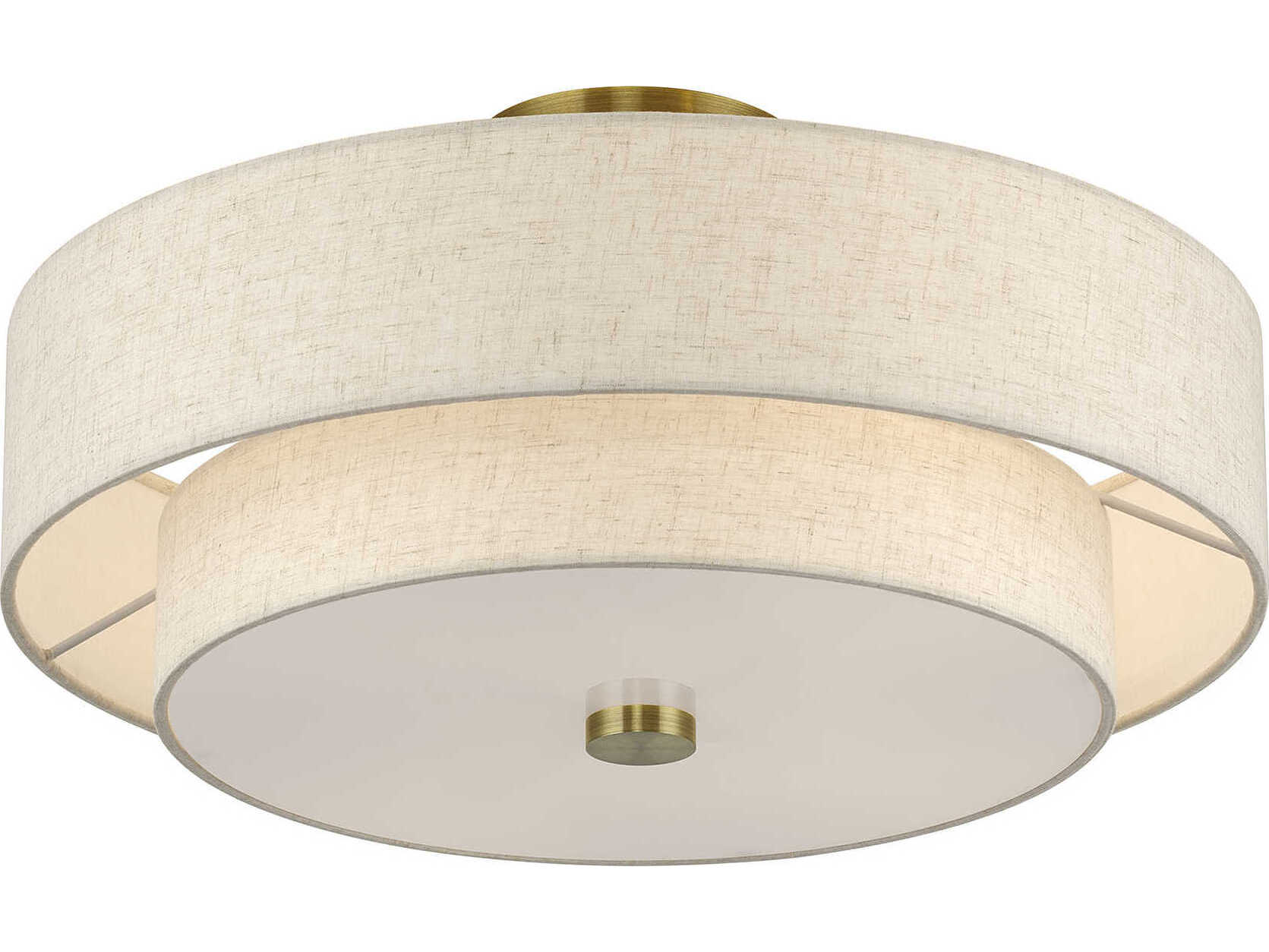 Livex Lighting Monroe 4-Light Antique Brass Drum Semi Flush Mount
