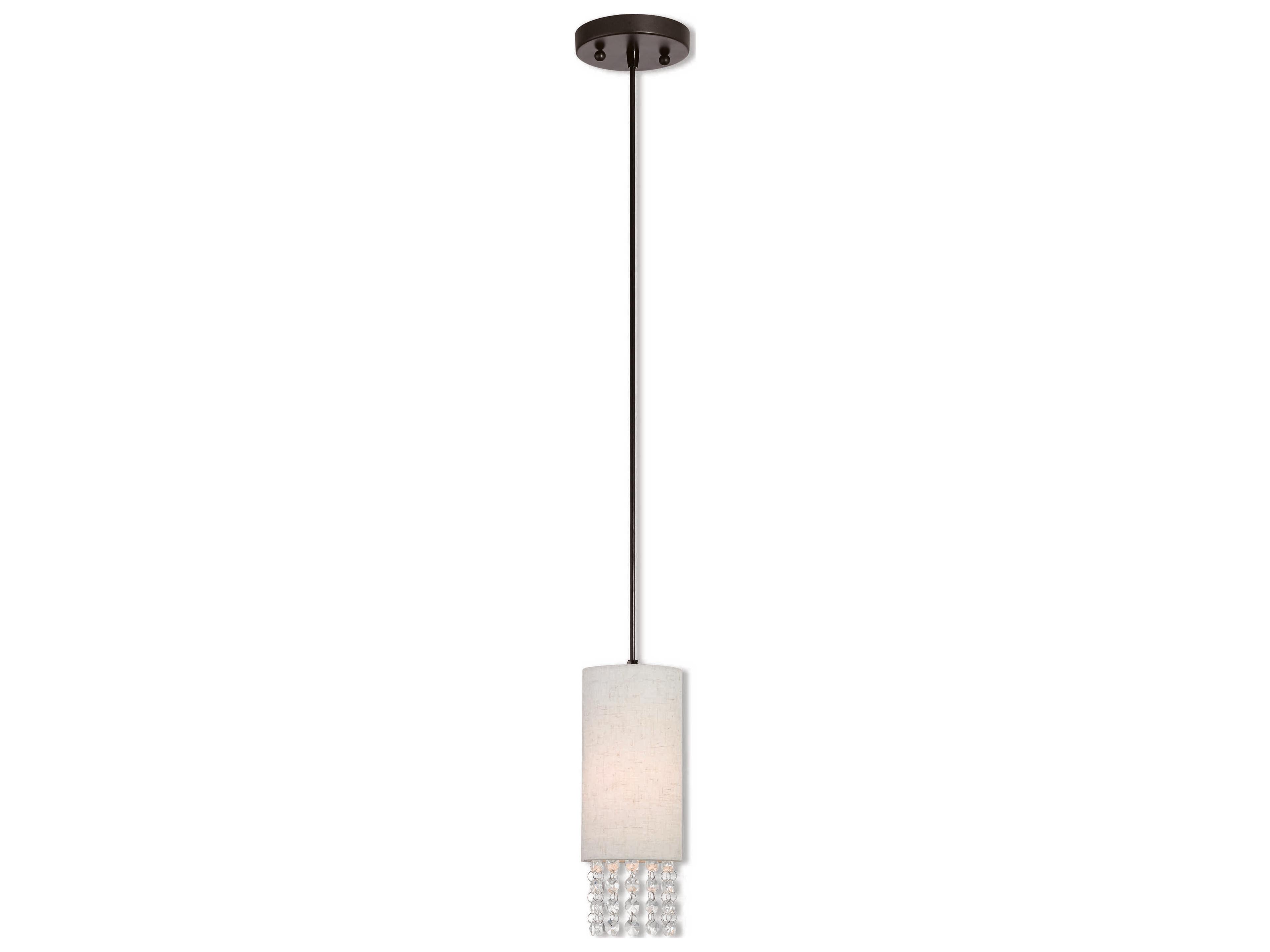 Livex Lighting Carlisle 1-Light English Bronze Off White Crystal Cylinder Mini Pendant