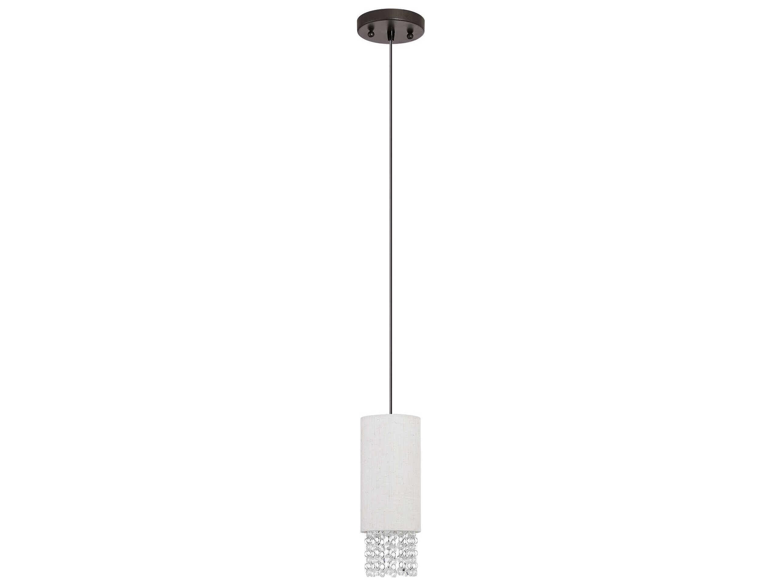 Livex Lighting Carlisle 1-Light English Bronze Off White Crystal Cylinder Mini Pendant