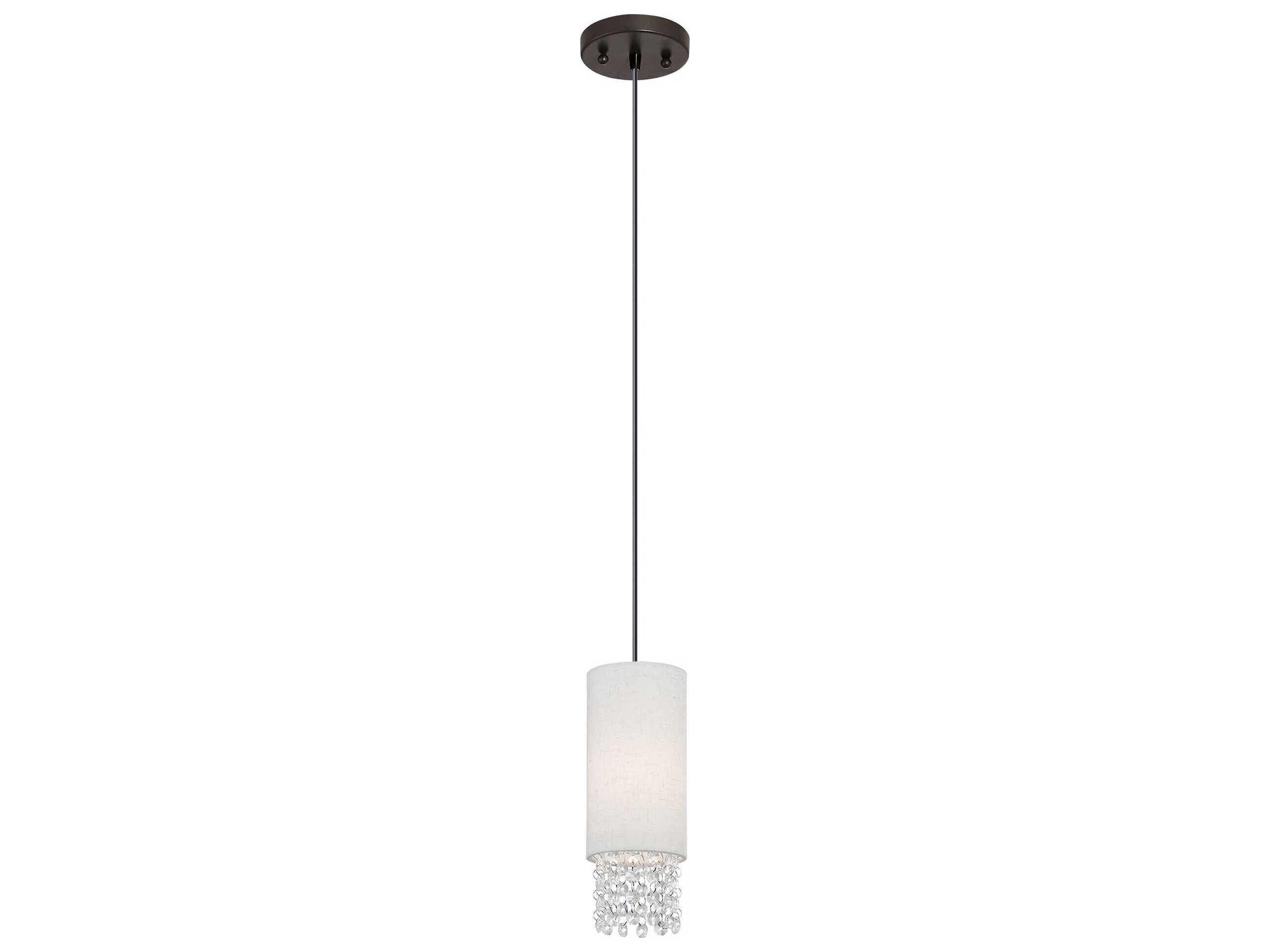 Livex Lighting Carlisle 1-Light English Bronze Off White Crystal Cylinder Mini Pendant
