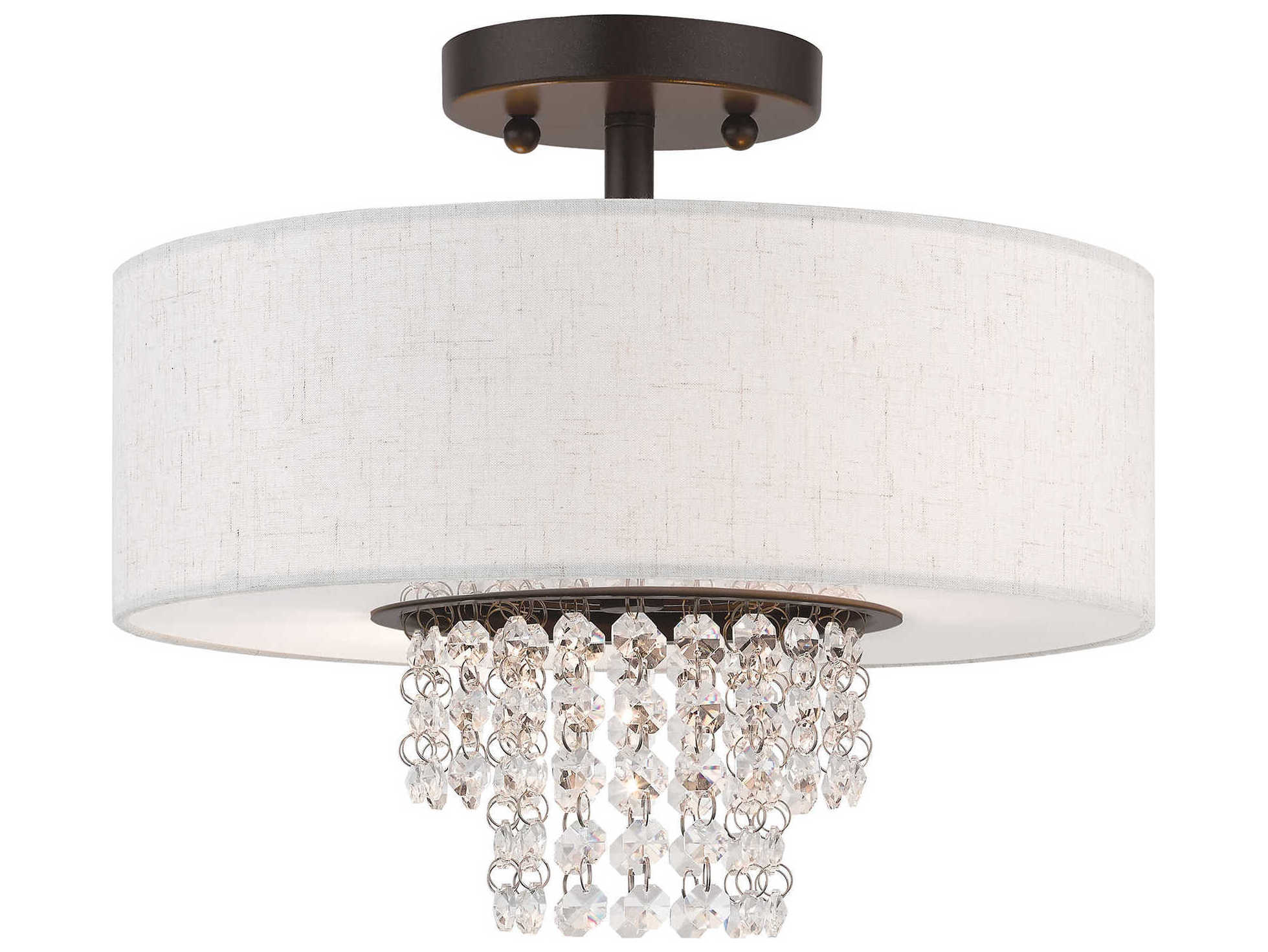 Livex Lighting Carlisle 2-Light English Bronze Off White Crystal Drum Semi Flush Mount