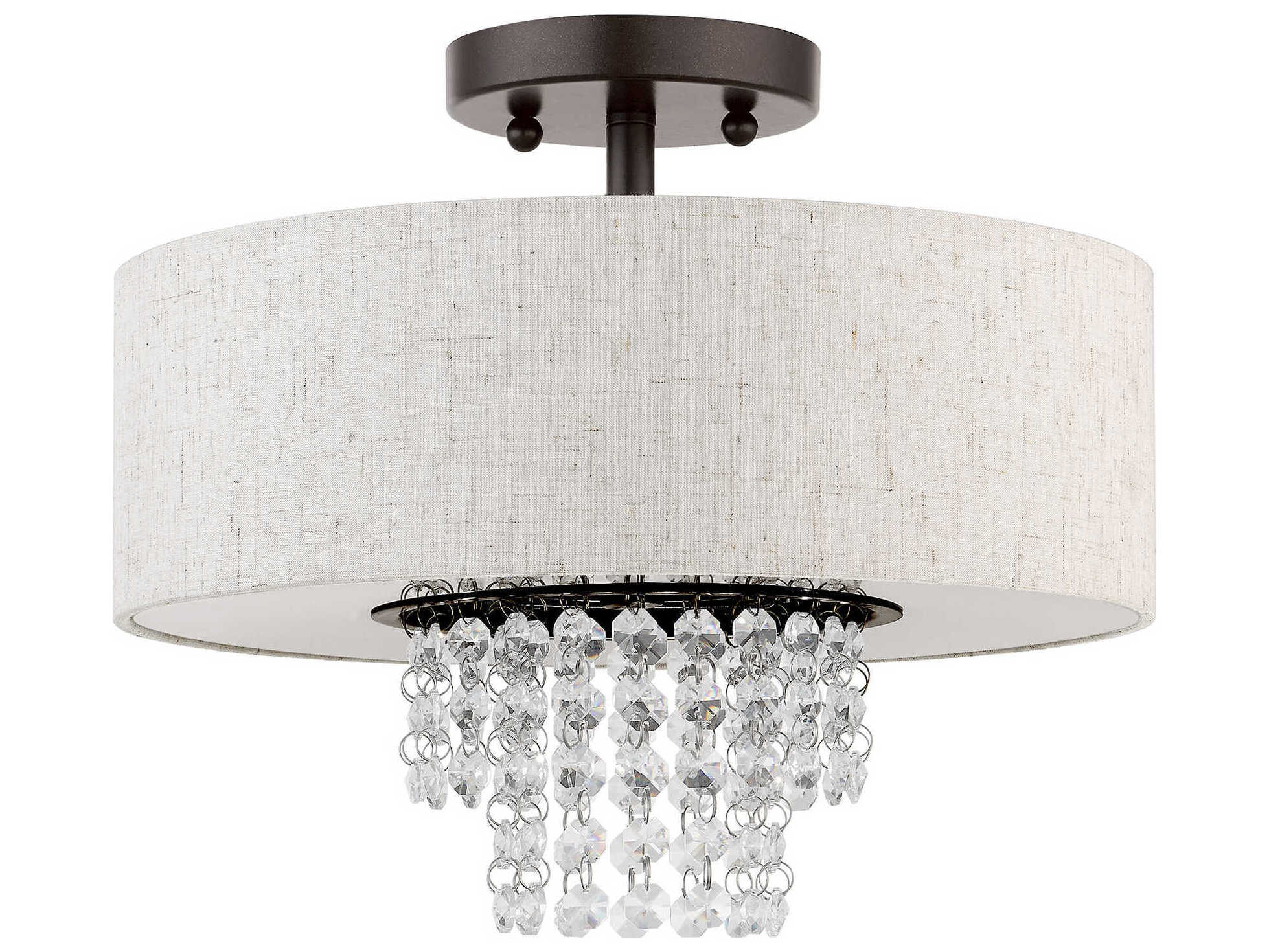 Livex Lighting Carlisle 2-Light English Bronze Off White Crystal Drum Semi Flush Mount