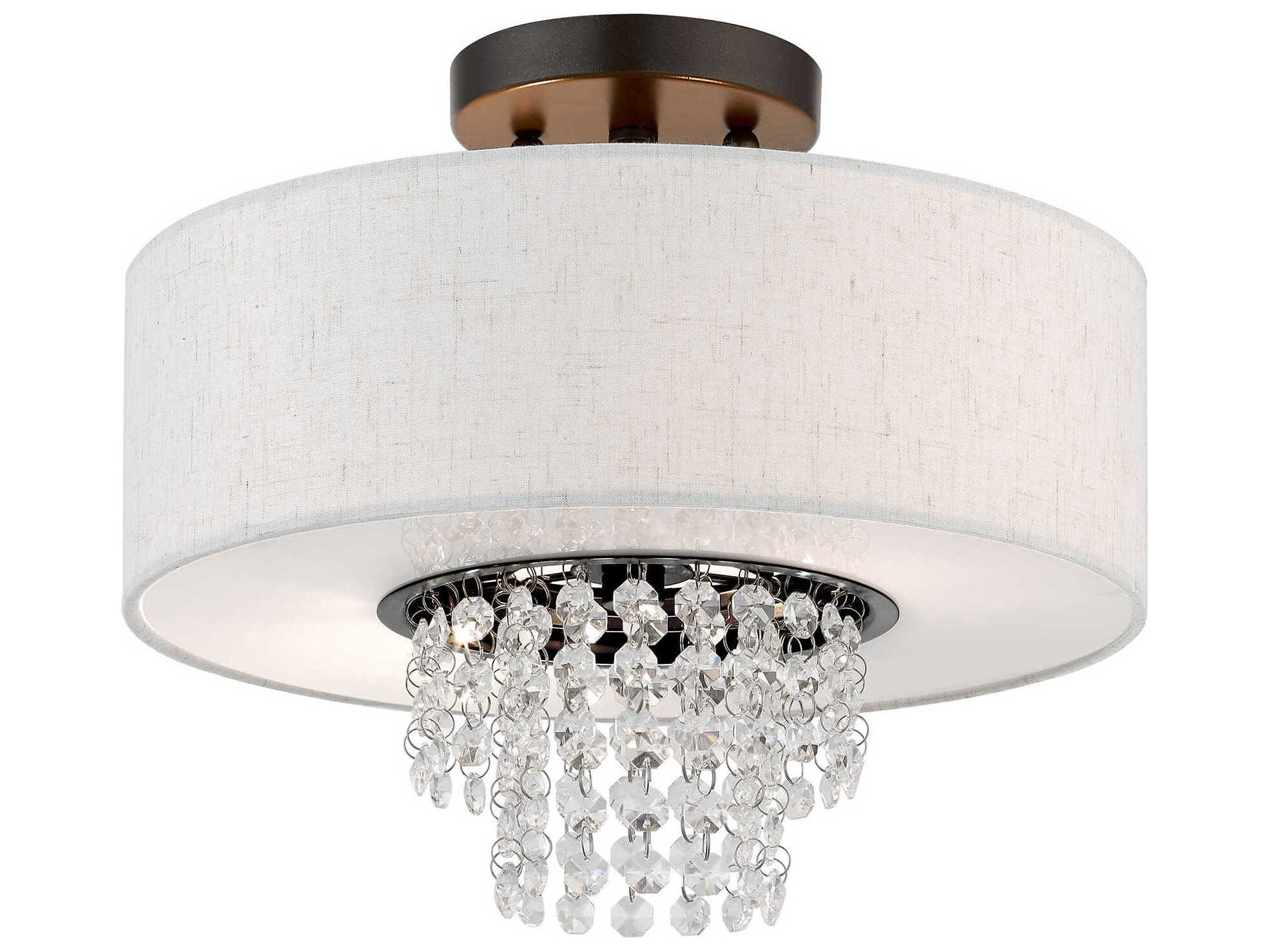 Livex Lighting Carlisle 2-Light English Bronze Off White Crystal Drum Semi Flush Mount