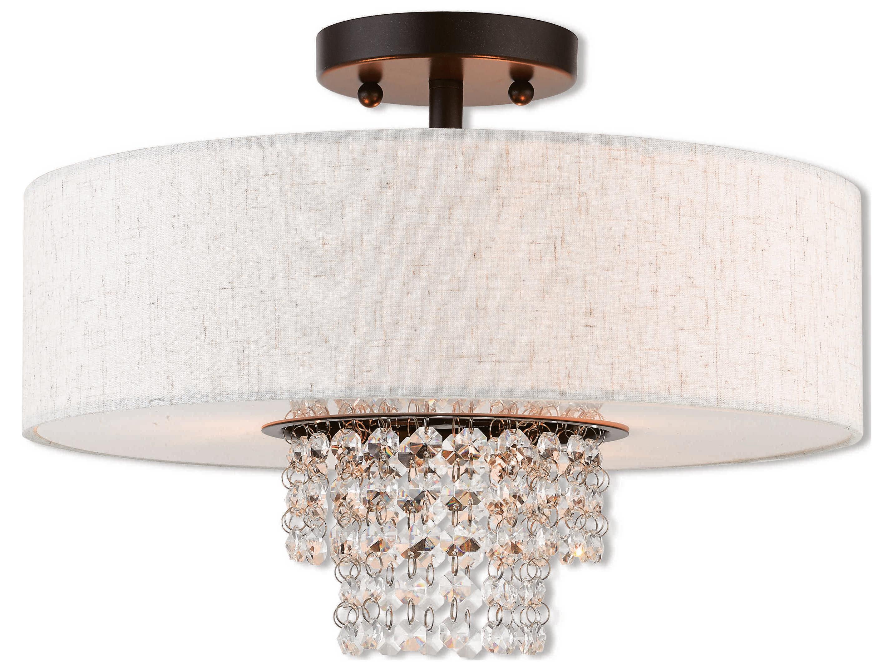 Livex Lighting Carlisle 3-Light English Bronze Off White Crystal Drum Semi Flush Mount