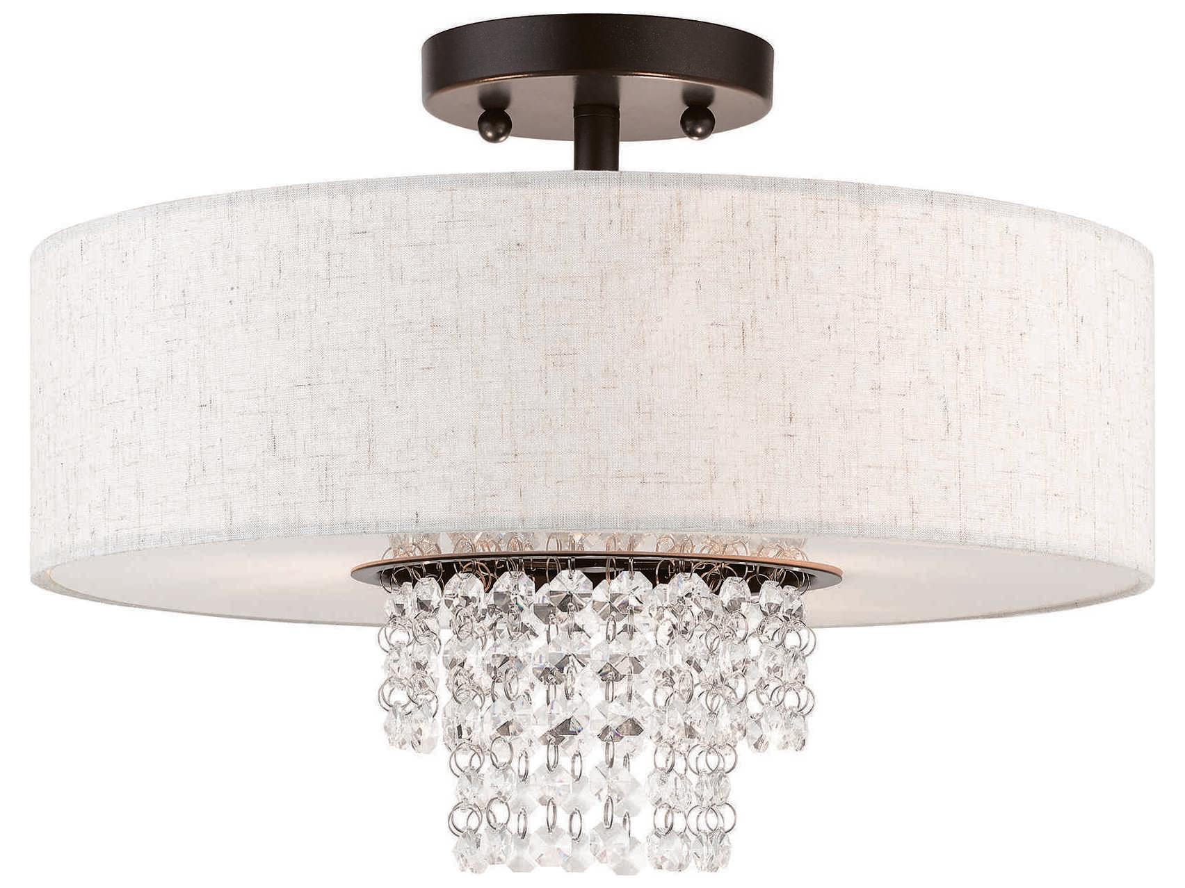Livex Lighting Carlisle 3-Light English Bronze Off White Crystal Drum Semi Flush Mount