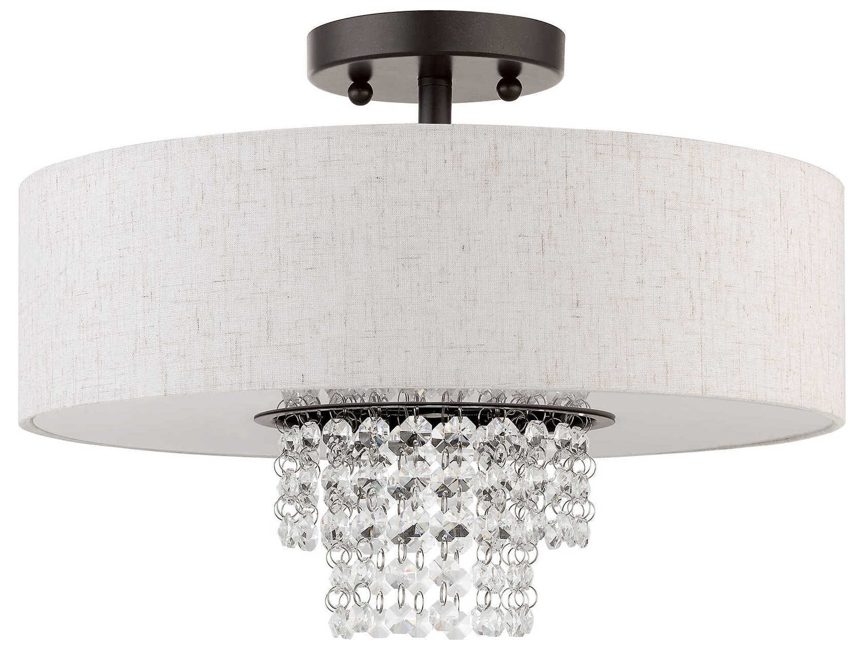 Livex Lighting Carlisle 3-Light English Bronze Off White Crystal Drum Semi Flush Mount