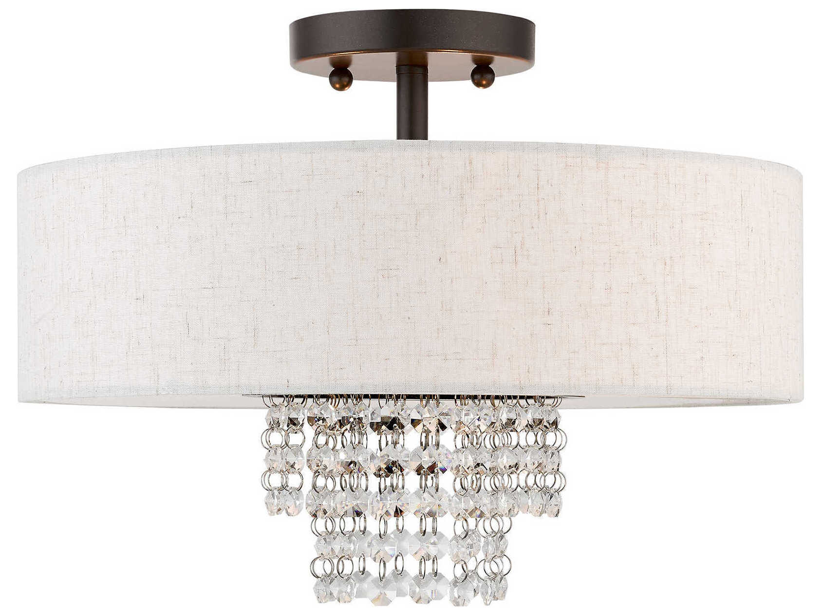 Livex Lighting Carlisle 3-Light English Bronze Off White Crystal Drum Semi Flush Mount