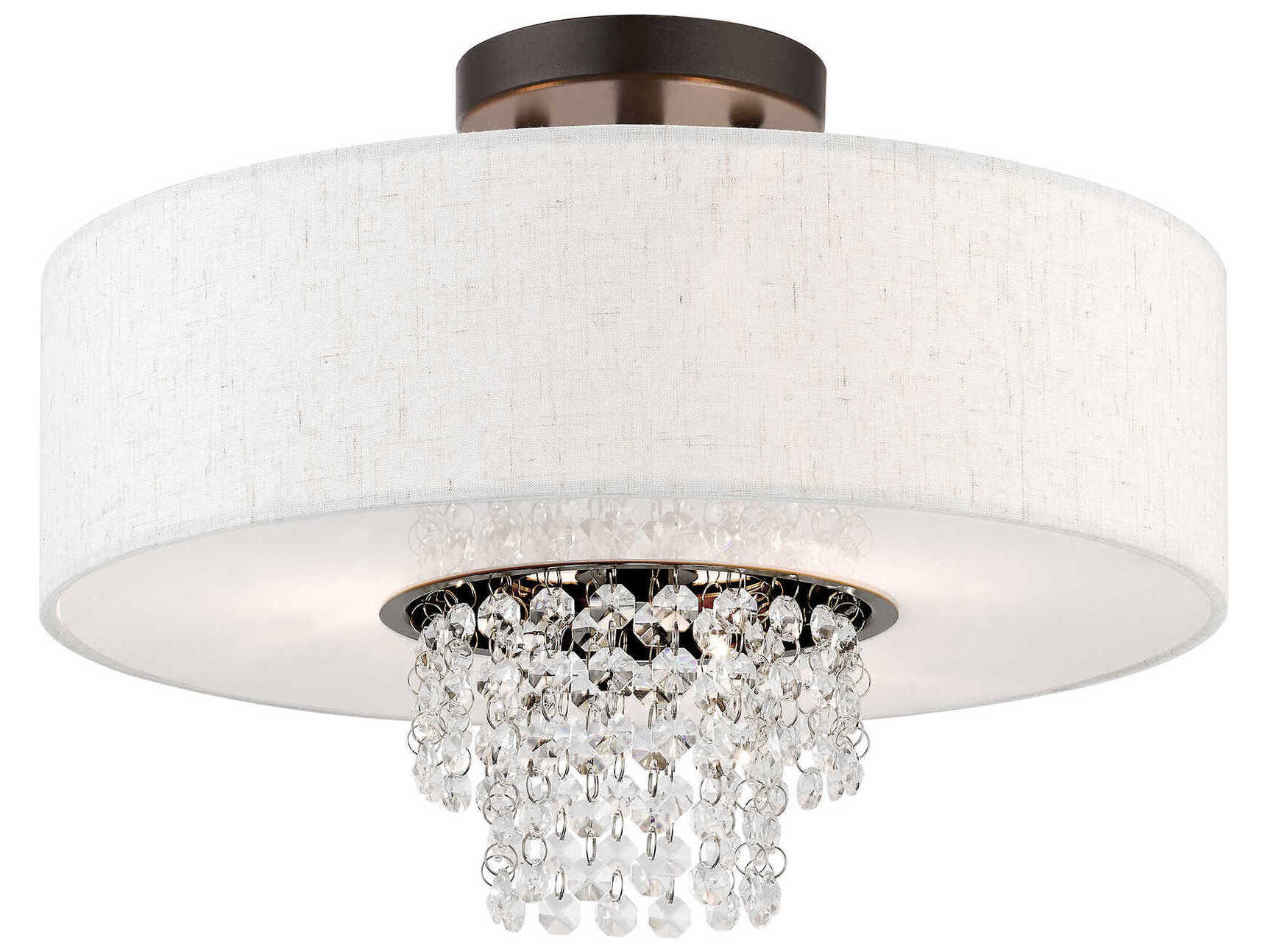 Livex Lighting Carlisle 3-Light English Bronze Off White Crystal Drum Semi Flush Mount