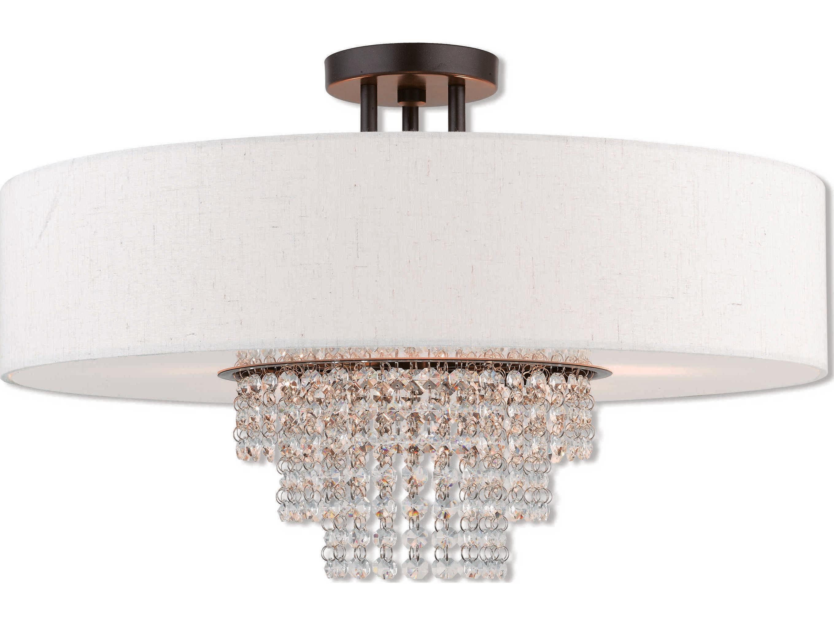 Livex Lighting Carlisle 5-Light English Bronze Off White Crystal Drum Semi Flush Mount