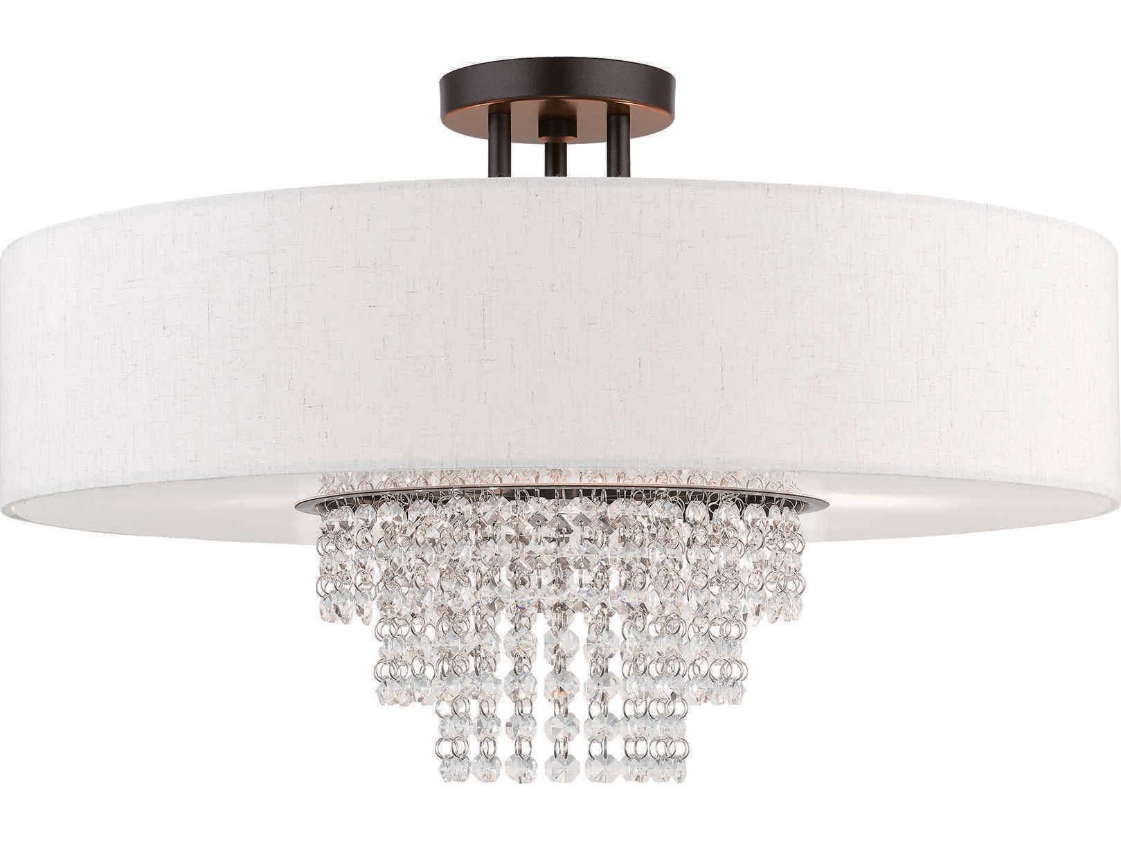 Livex Lighting Carlisle 5-Light English Bronze Off White Crystal Drum Semi Flush Mount