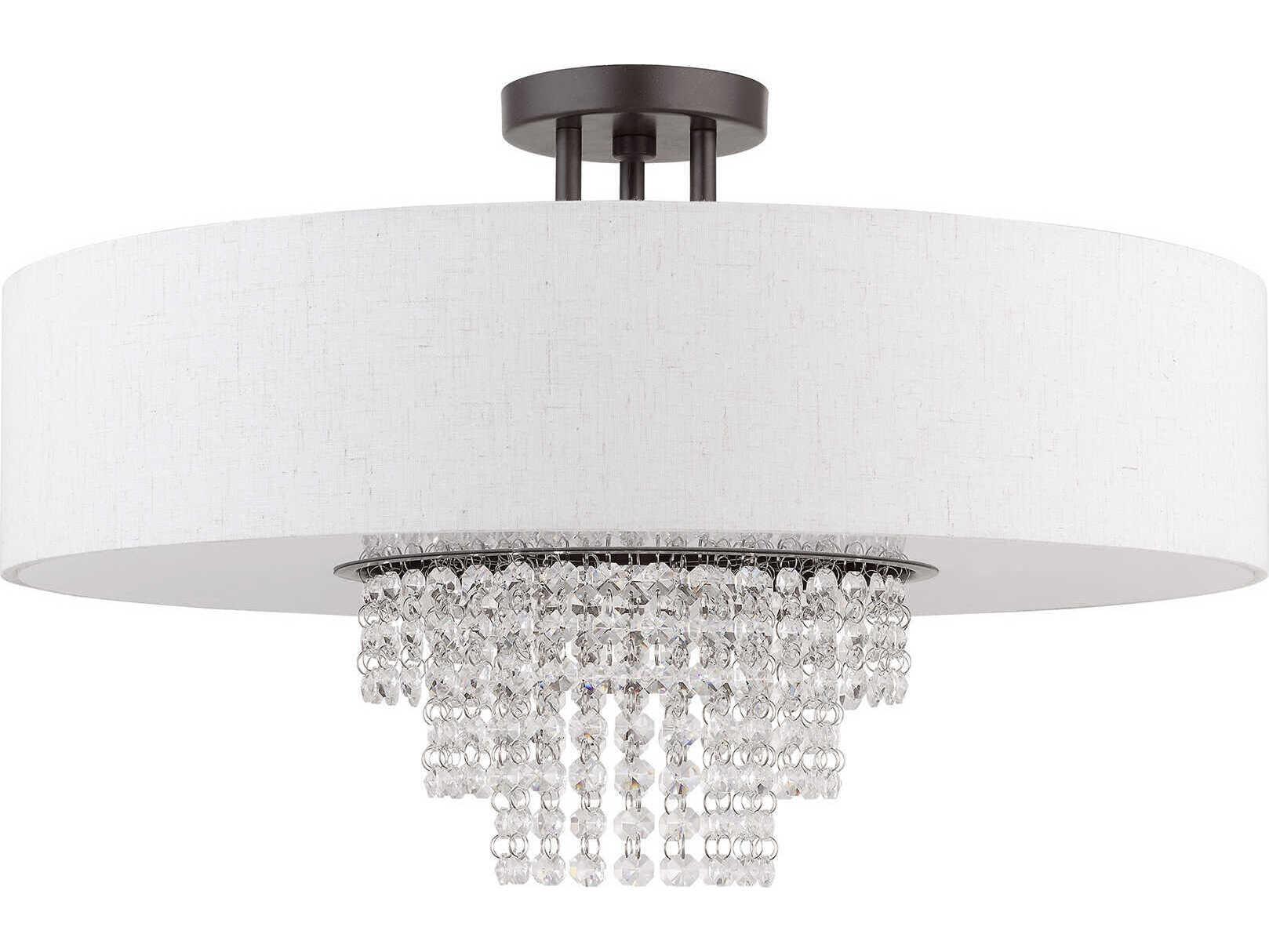 Livex Lighting Carlisle 5-Light English Bronze Off White Crystal Drum Semi Flush Mount