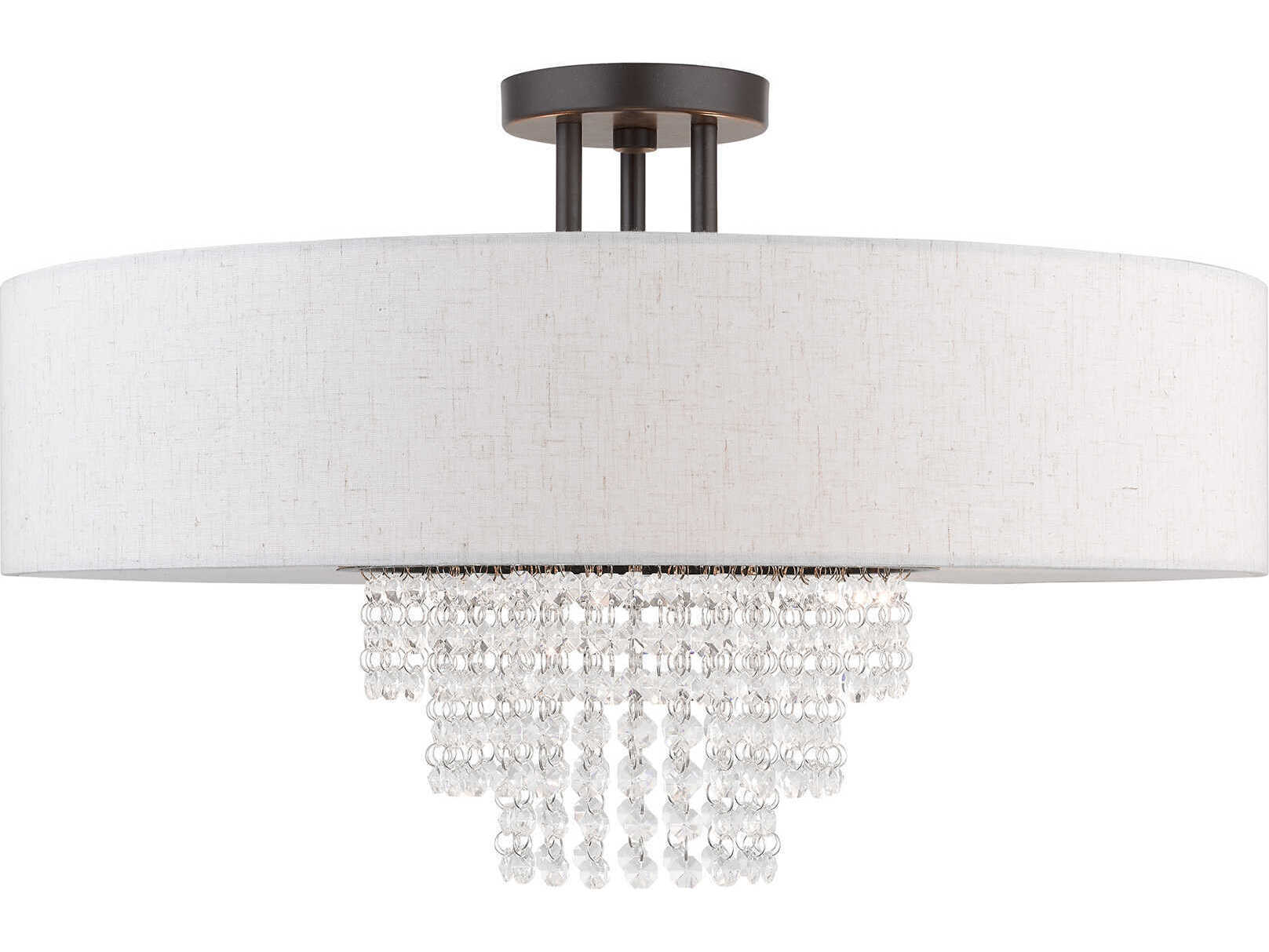 Livex Lighting Carlisle 5-Light English Bronze Off White Crystal Drum Semi Flush Mount