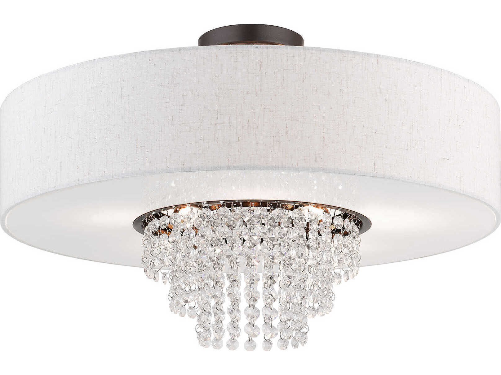 Livex Lighting Carlisle 5-Light English Bronze Off White Crystal Drum Semi Flush Mount