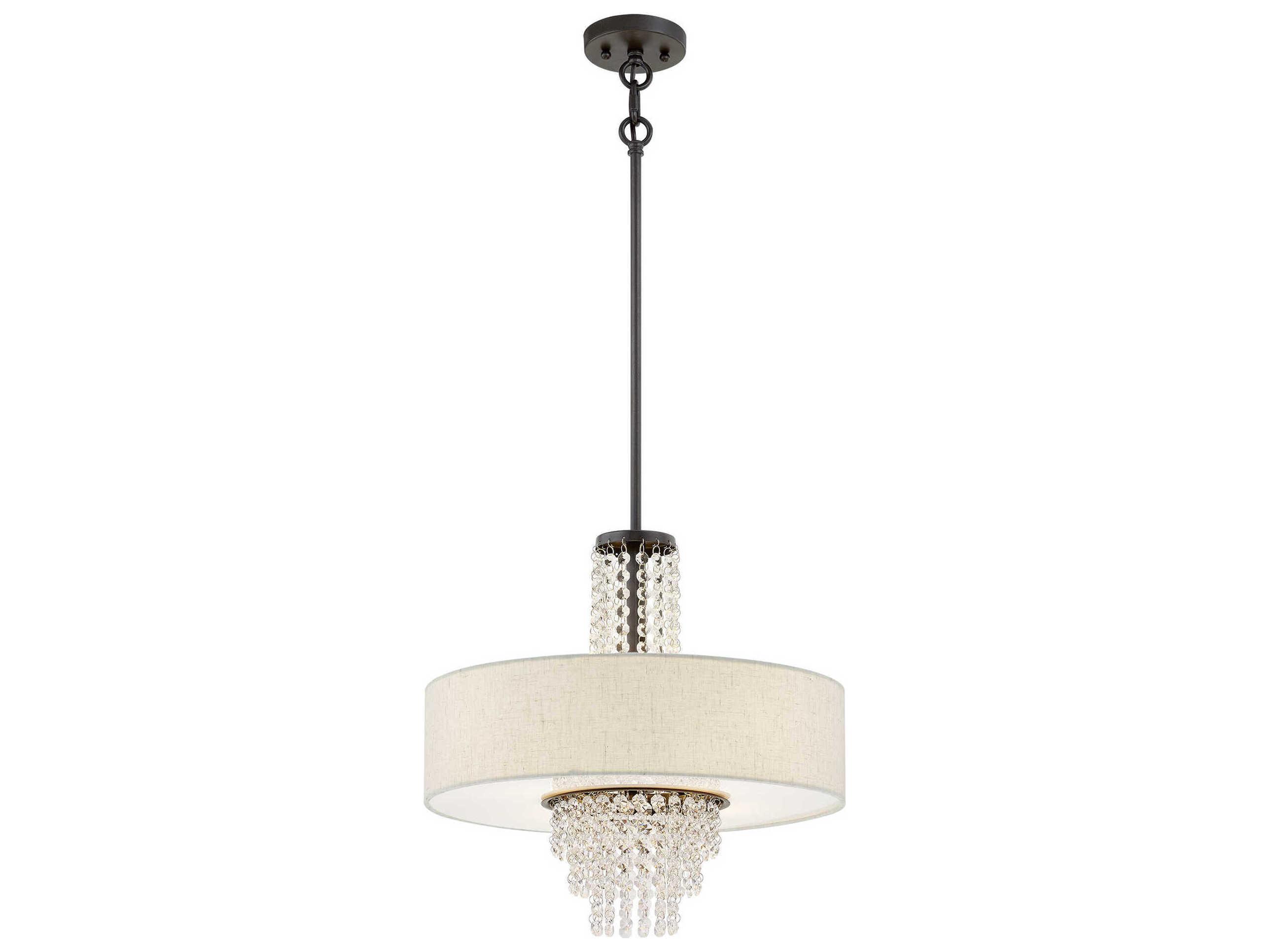 Livex Lighting Carlisle 4-Light English Bronze Off White Crystal Drum Pendant