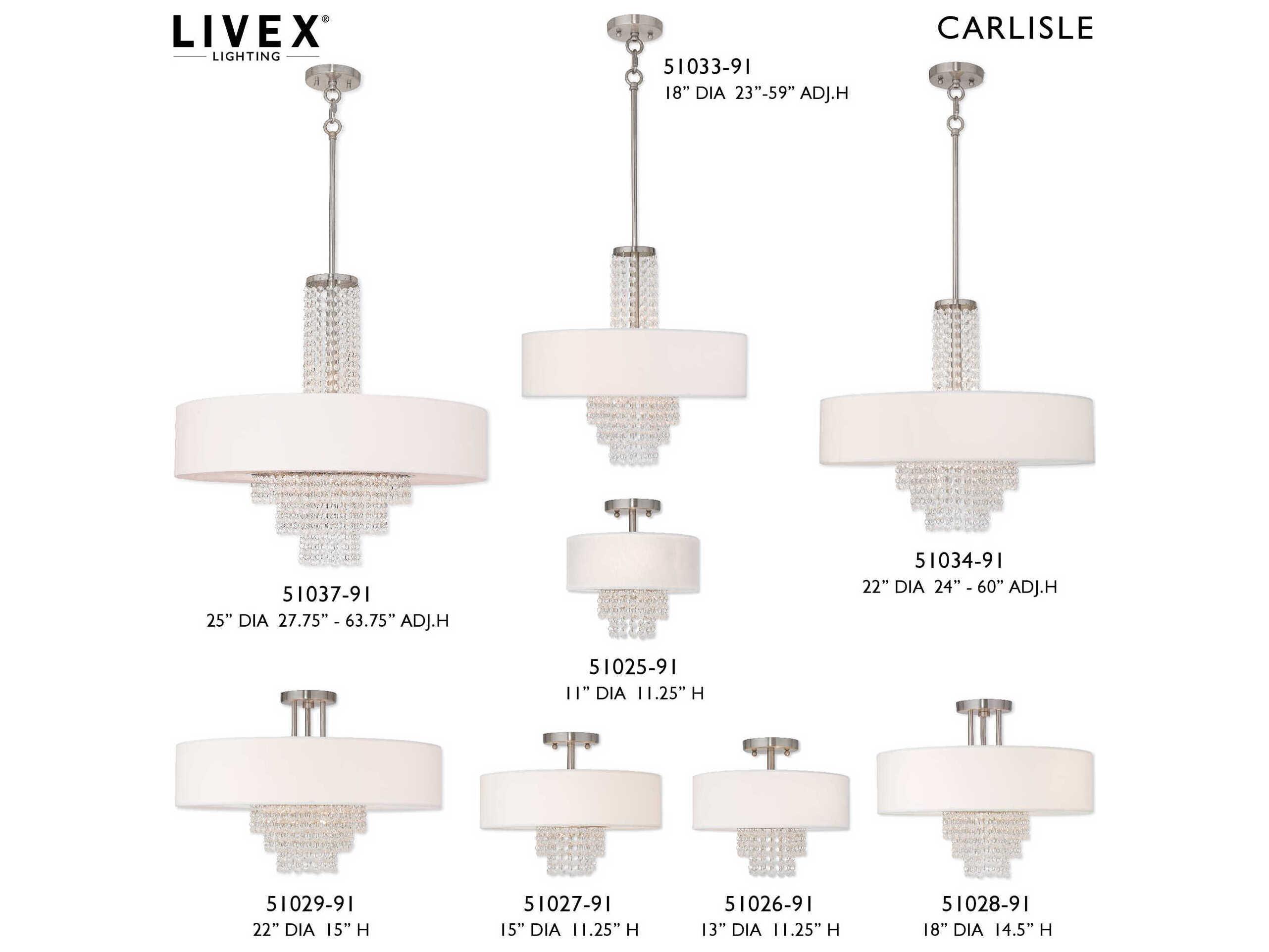 Livex Lighting Carlisle 3-Light Brushed Nickel Off White Crystal Island Pendant