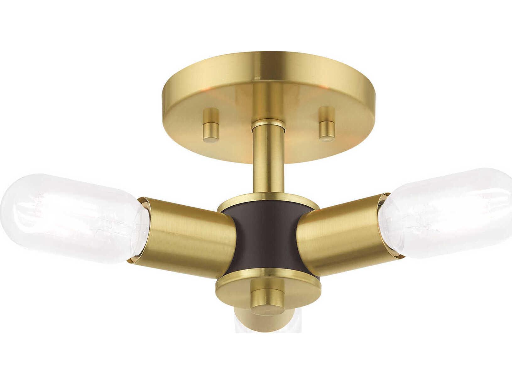 Livex Lighting Copenhagen 3-Light Satin Brass Semi Flush Mount