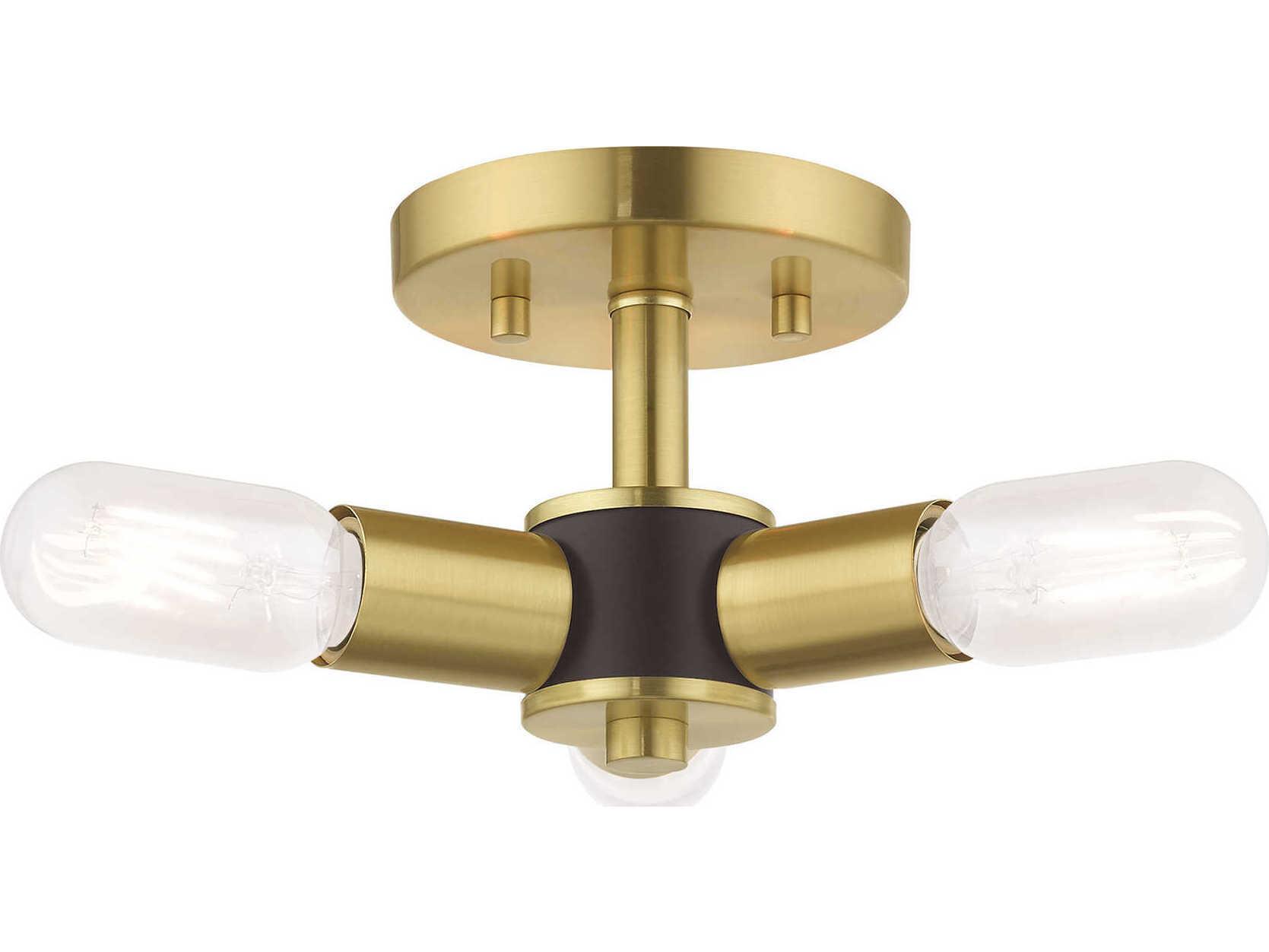 Livex Lighting Copenhagen 3-Light Satin Brass Semi Flush Mount