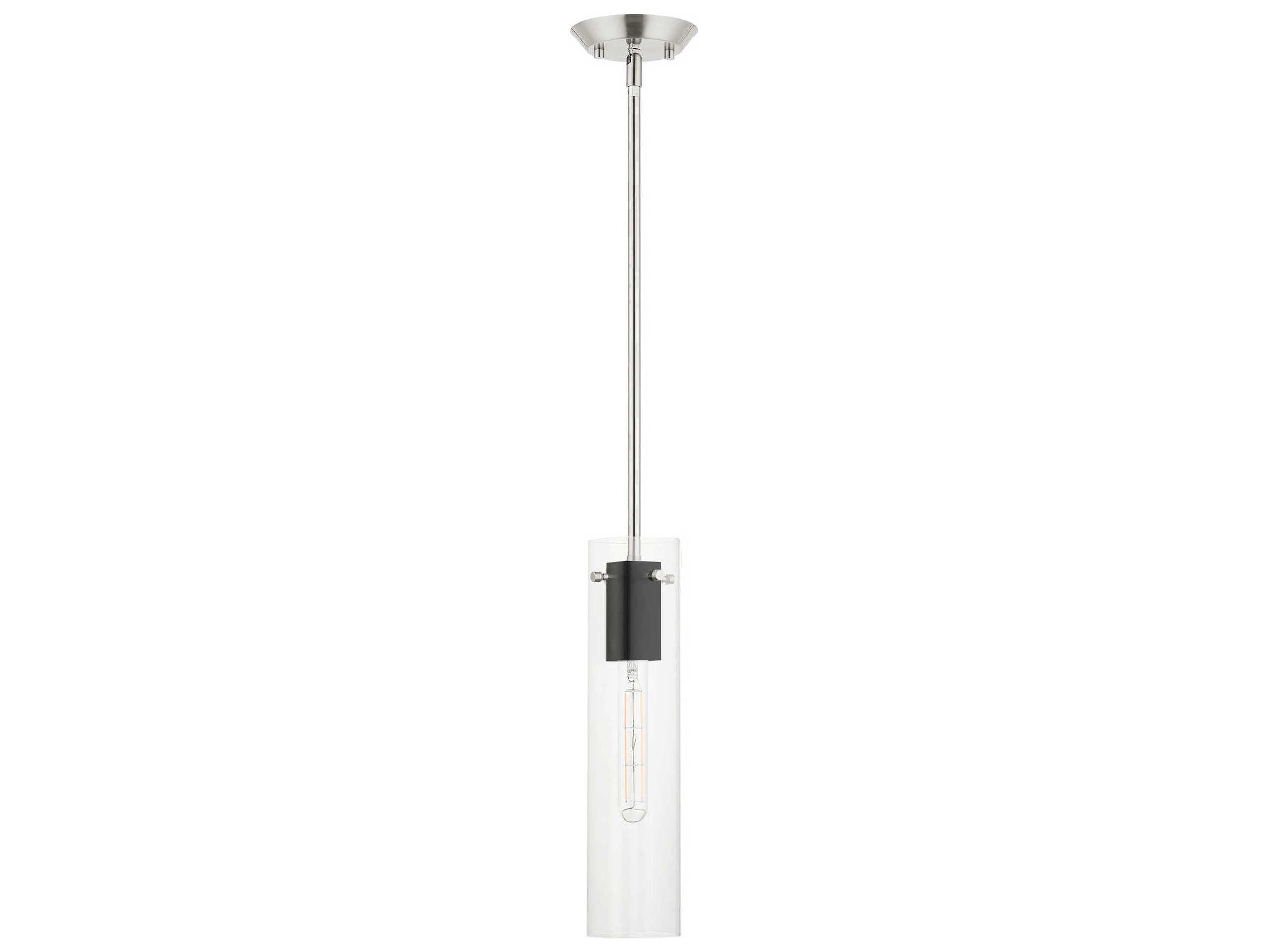 Livex Lighting Beckett 1-Light Brushed Nickel Clear Glass Cylinder Mini Pendant