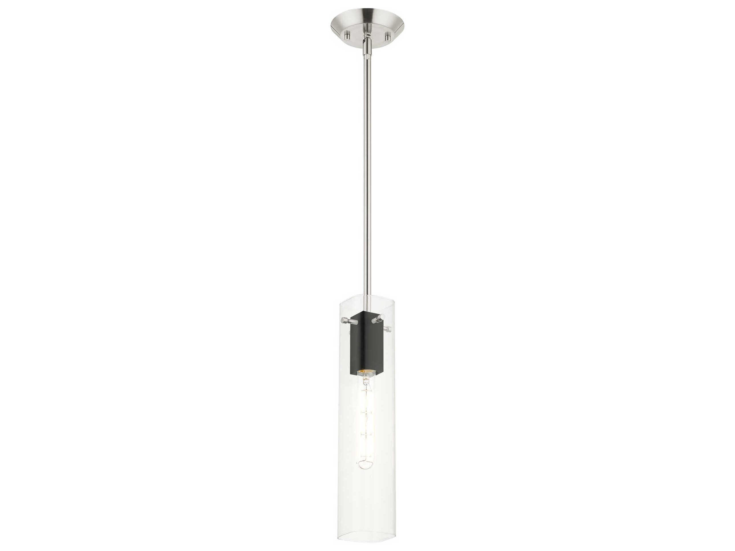 Livex Lighting Beckett 1-Light Brushed Nickel Clear Glass Cylinder Mini Pendant