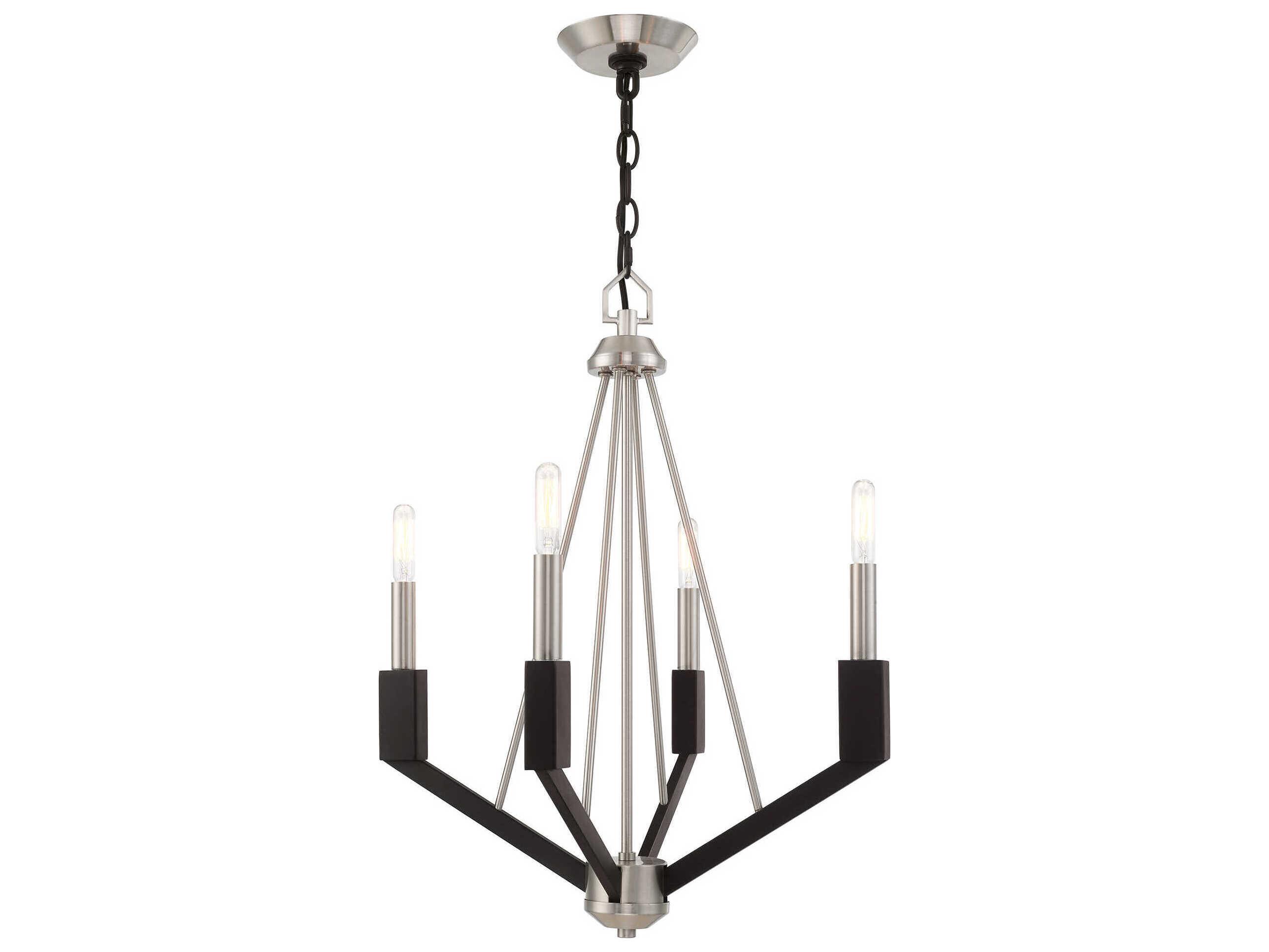 Livex Lighting Beckett 4-Light Brushed Nickel Black Candelabra Chandelier