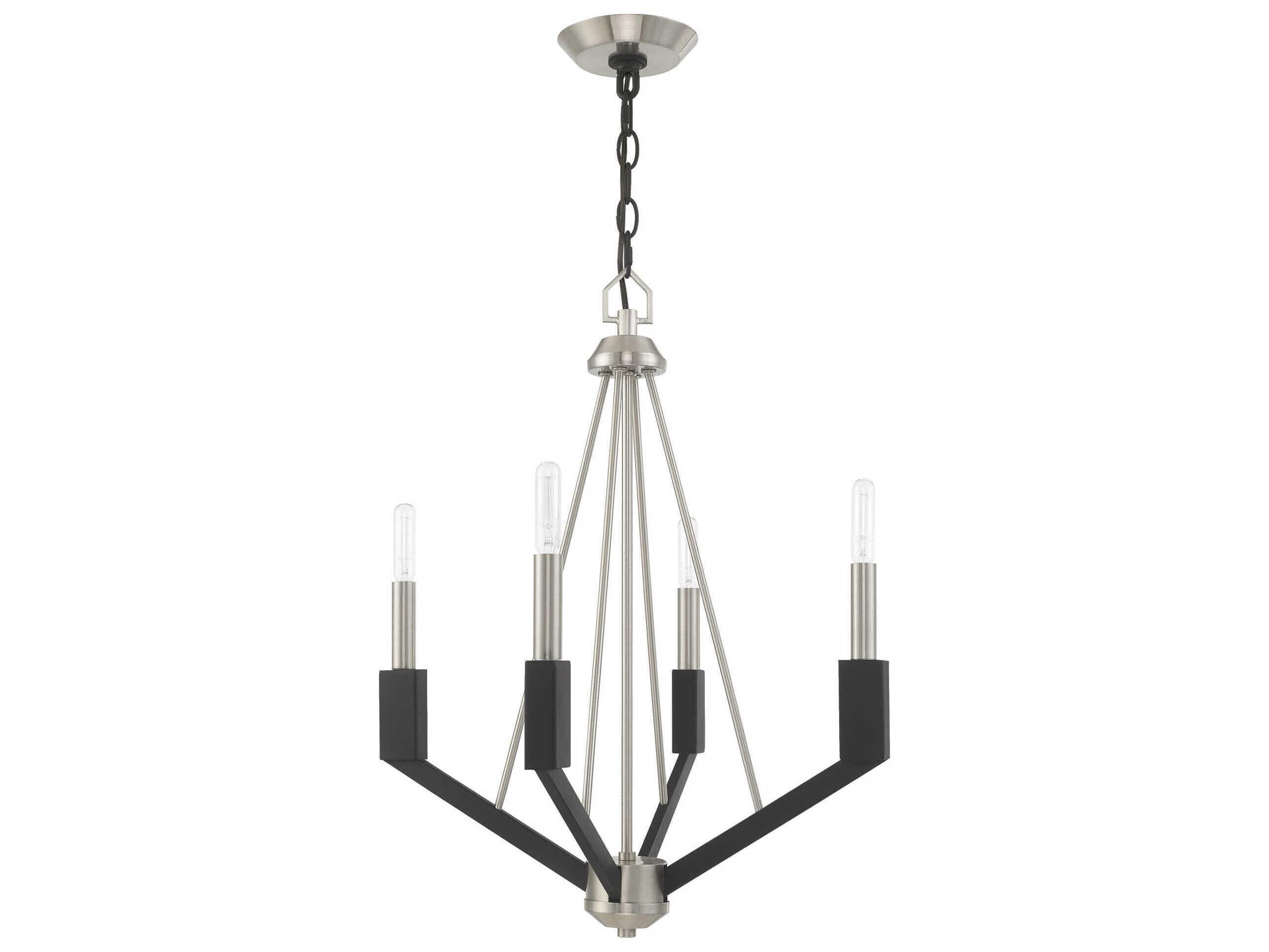 Livex Lighting Beckett 4-Light Brushed Nickel Black Candelabra Chandelier