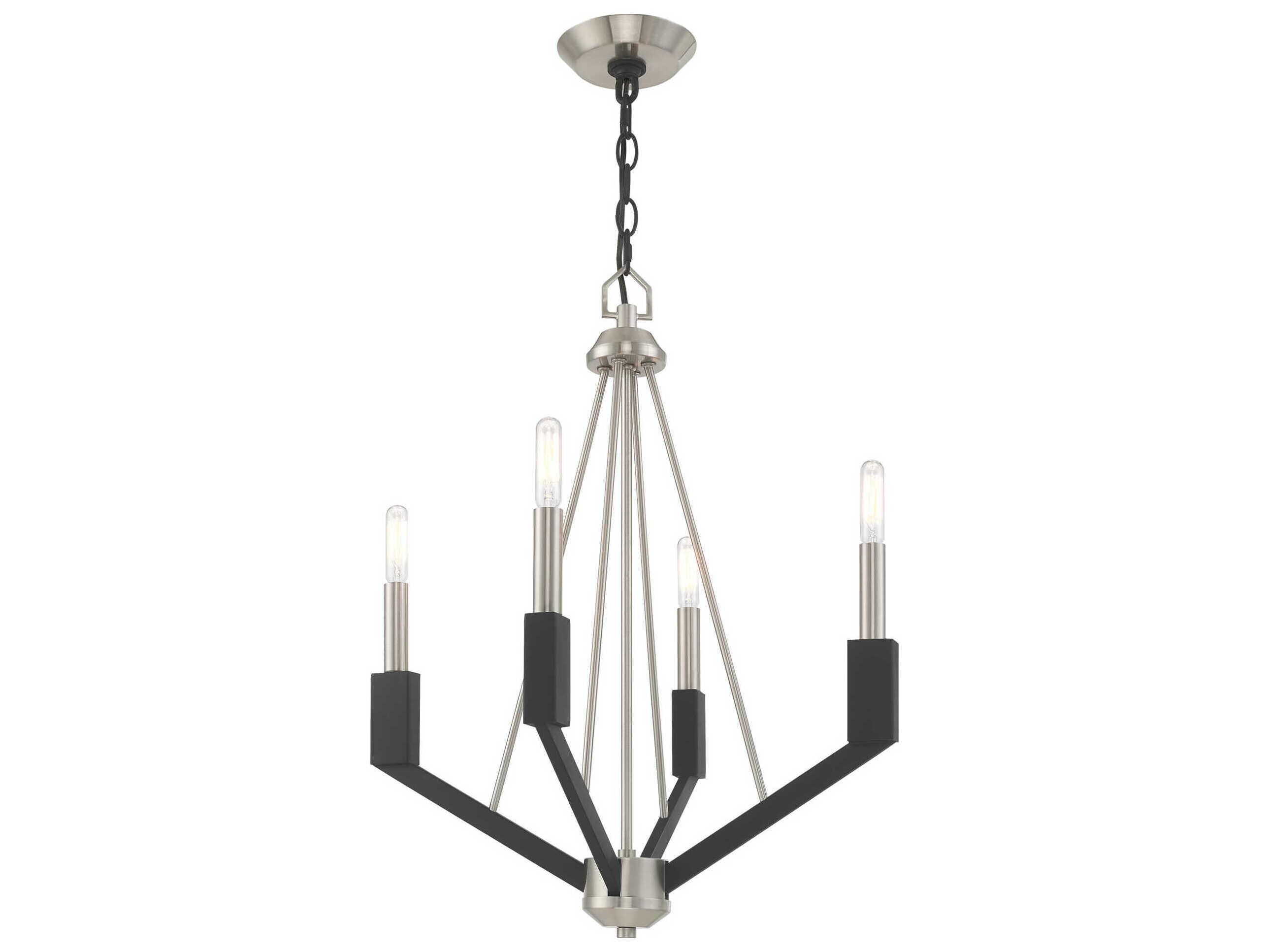 Livex Lighting Beckett 4-Light Brushed Nickel Black Candelabra Chandelier