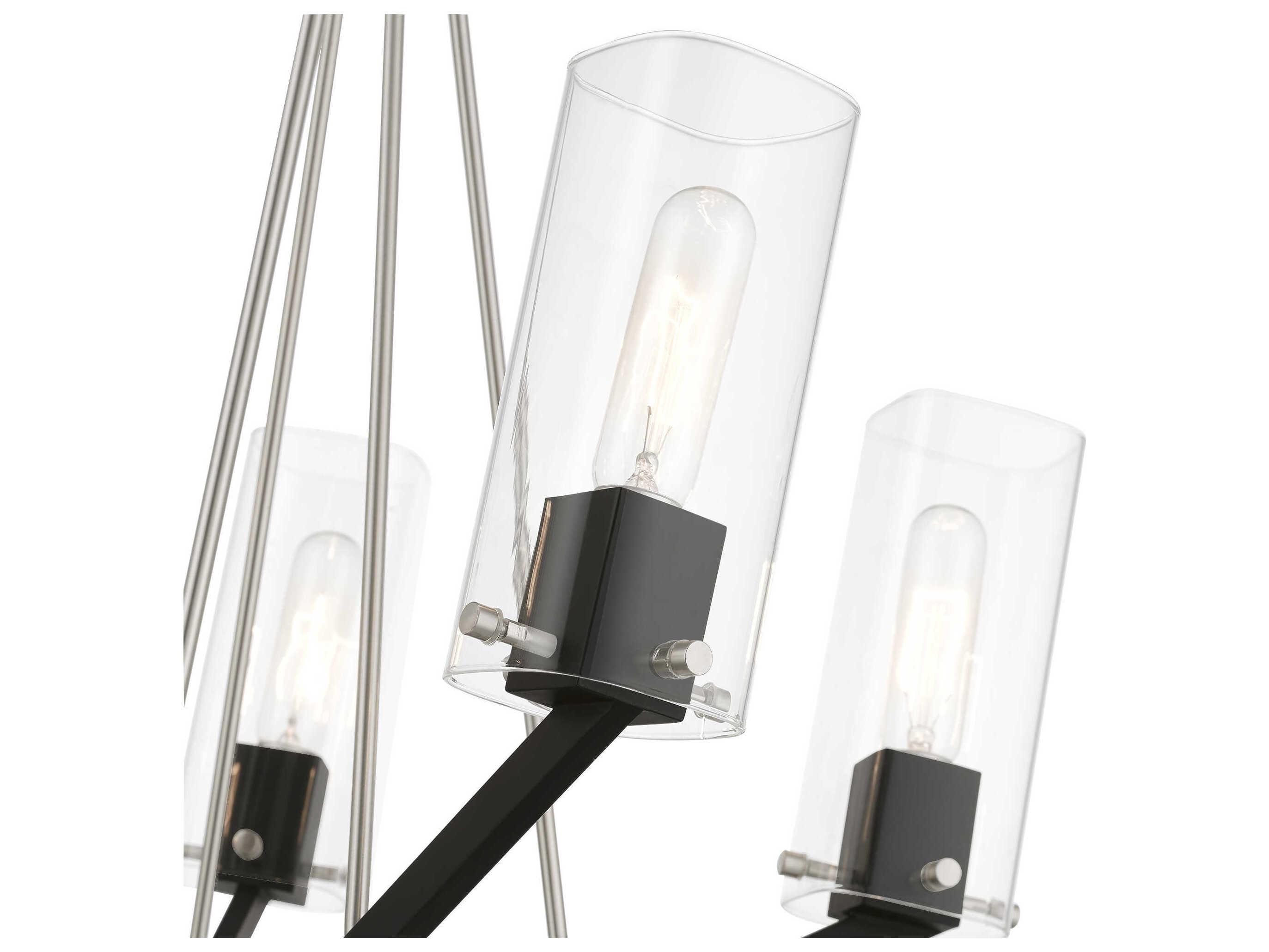 Livex Lighting Beckett 5-Light Brushed Nickel Black Glass Cylinder Chandelier