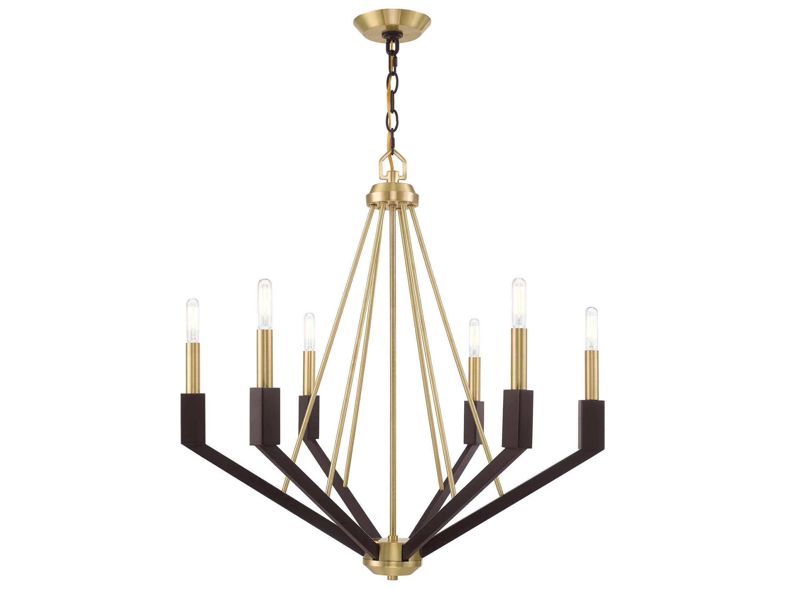 Livex Lighting Beckett 6-Light Satin Brass Bronze Candelabra Chandelier