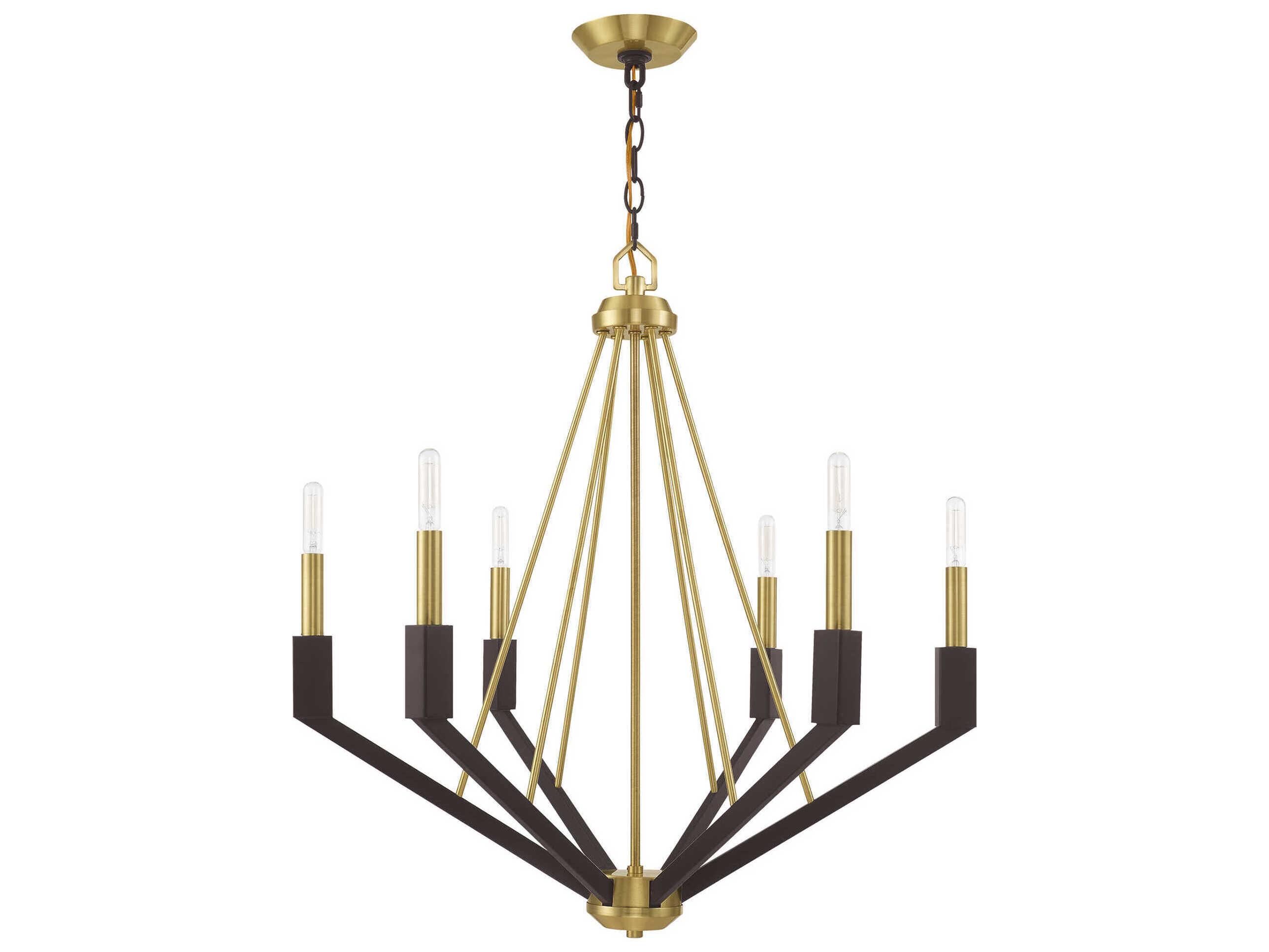 Livex Lighting Beckett 6-Light Satin Brass Bronze Candelabra Chandelier