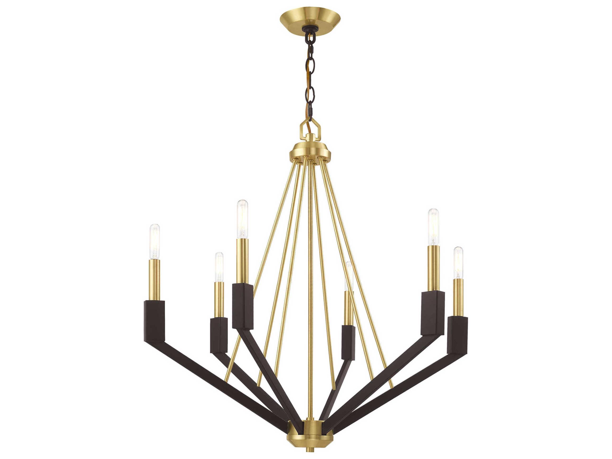 Livex Lighting Beckett 6-Light Satin Brass Bronze Candelabra Chandelier