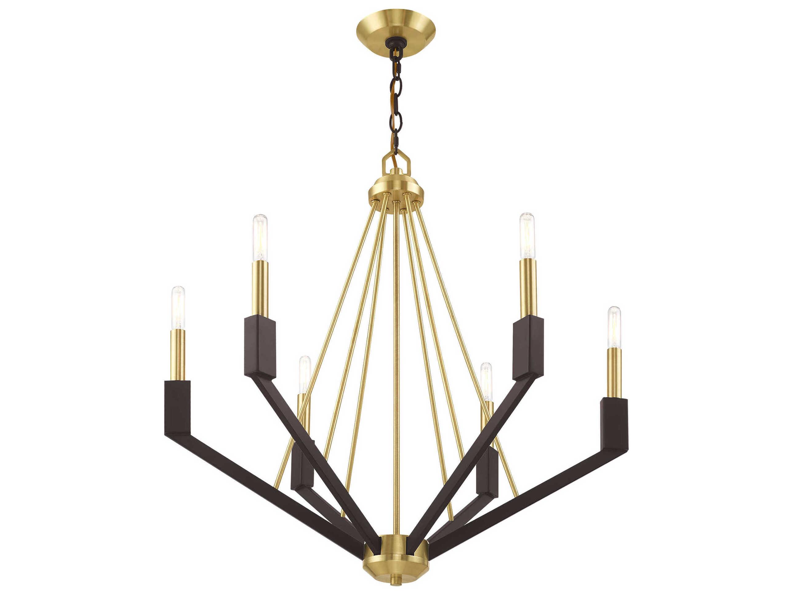 Livex Lighting Beckett 6-Light Satin Brass Bronze Candelabra Chandelier
