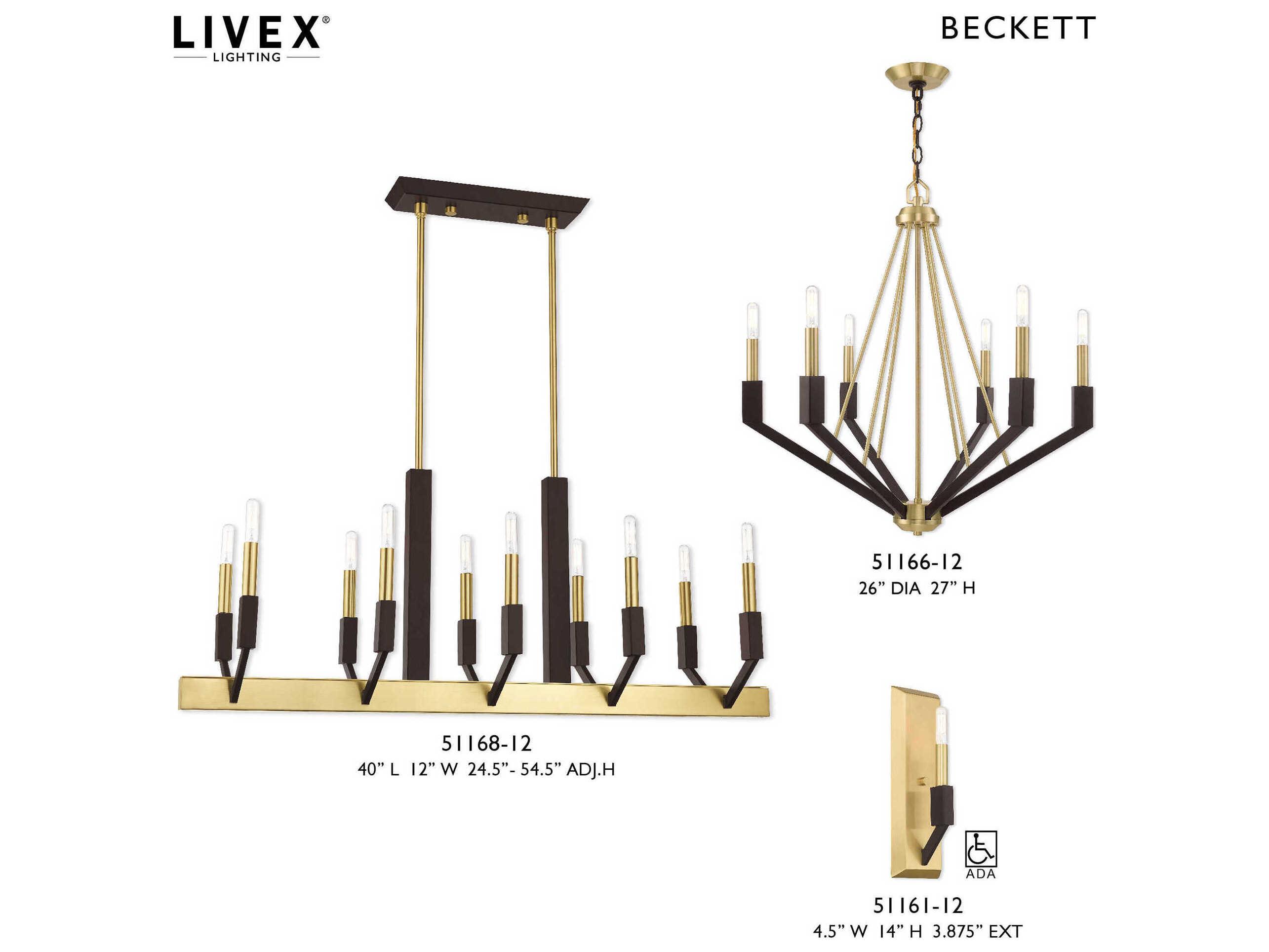 Livex Lighting Beckett 6-Light Satin Brass Bronze Candelabra Chandelier