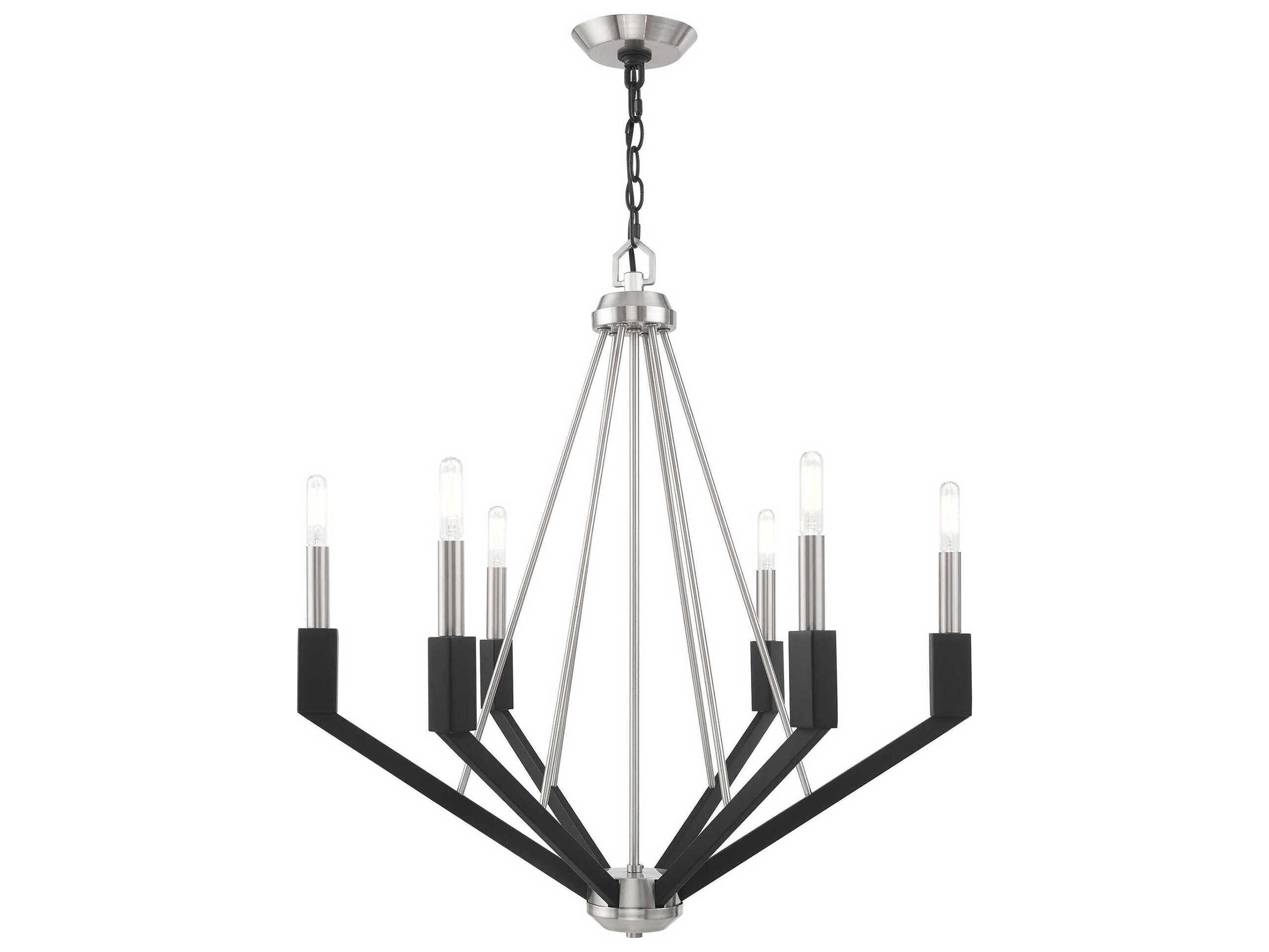 Livex Lighting Beckett 6-Light Brushed Nickel Black Candelabra Chandelier