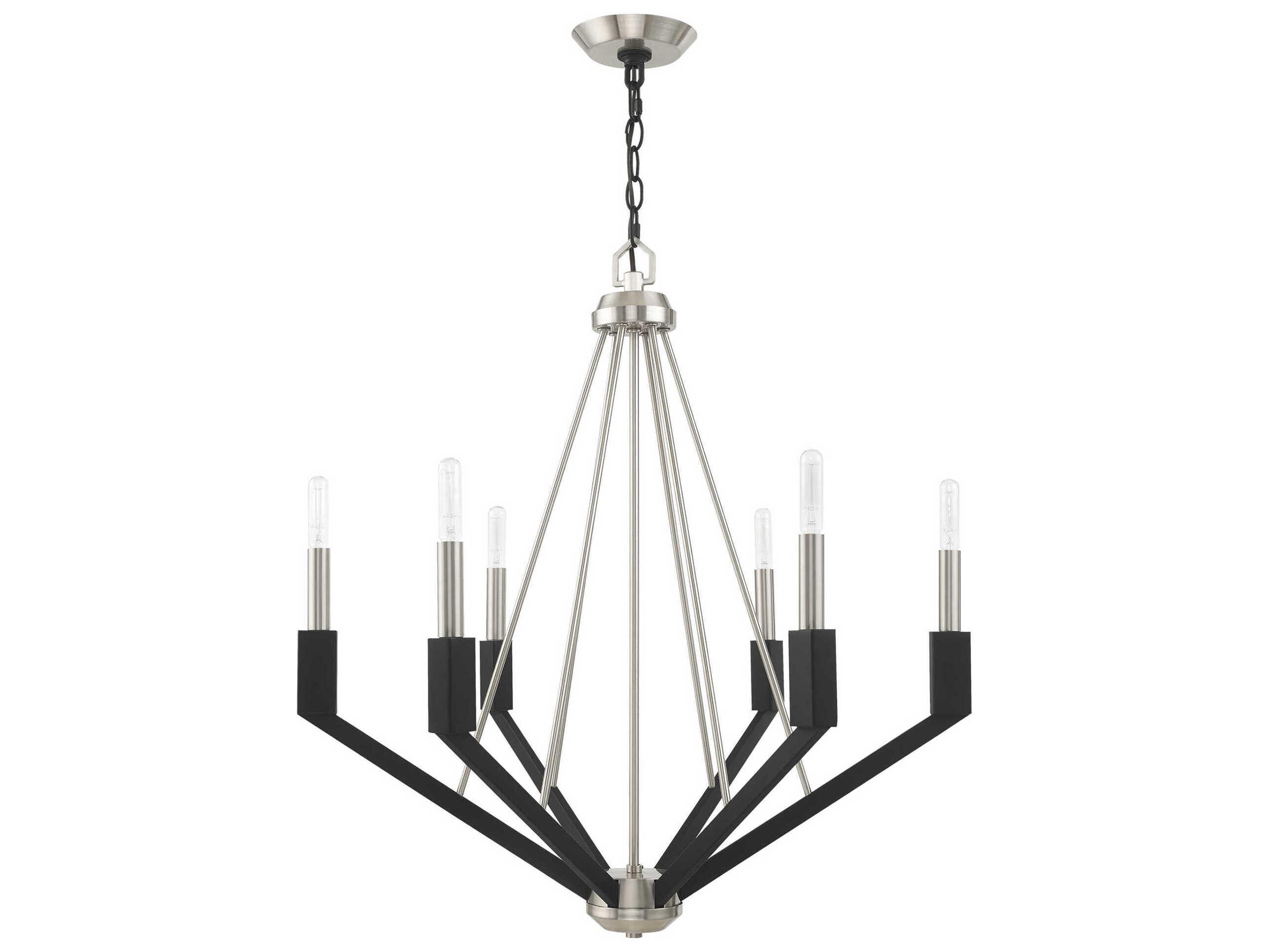 Livex Lighting Beckett 6-Light Brushed Nickel Black Candelabra Chandelier