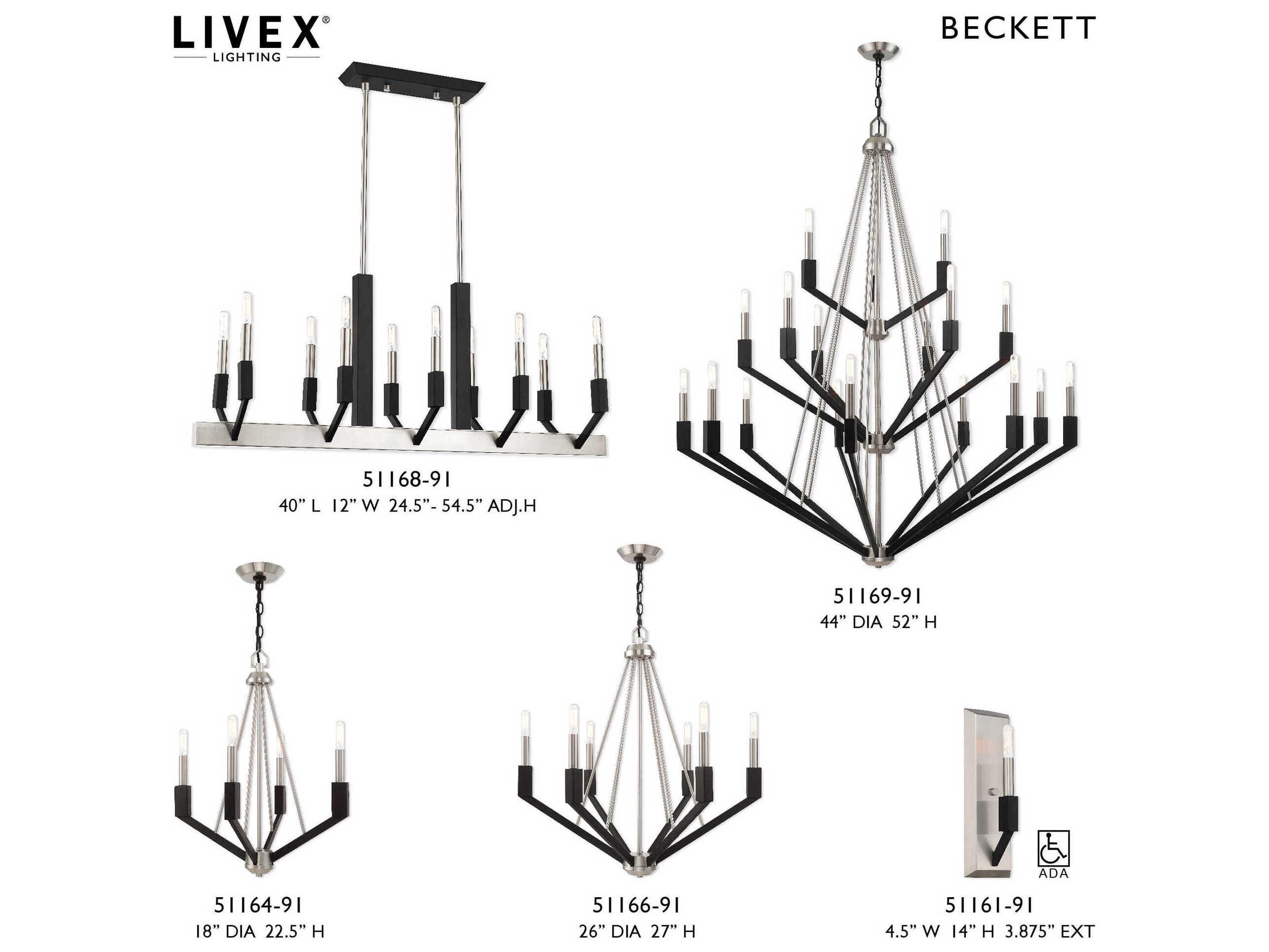 Livex Lighting Beckett 6-Light Brushed Nickel Black Candelabra Chandelier
