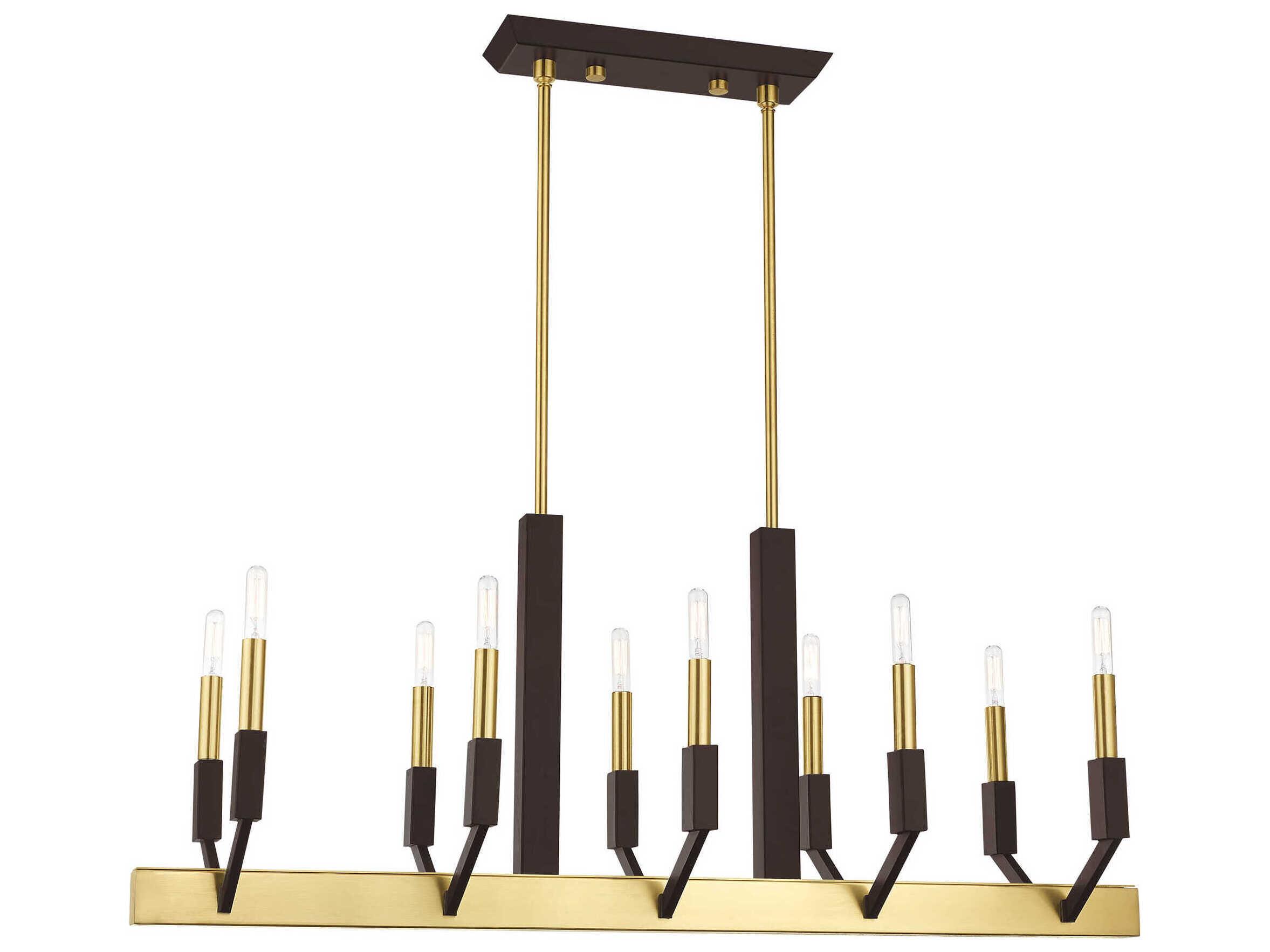 Livex Lighting Beckett 10-Light Satin Brass Bronze Linear Island Pendant